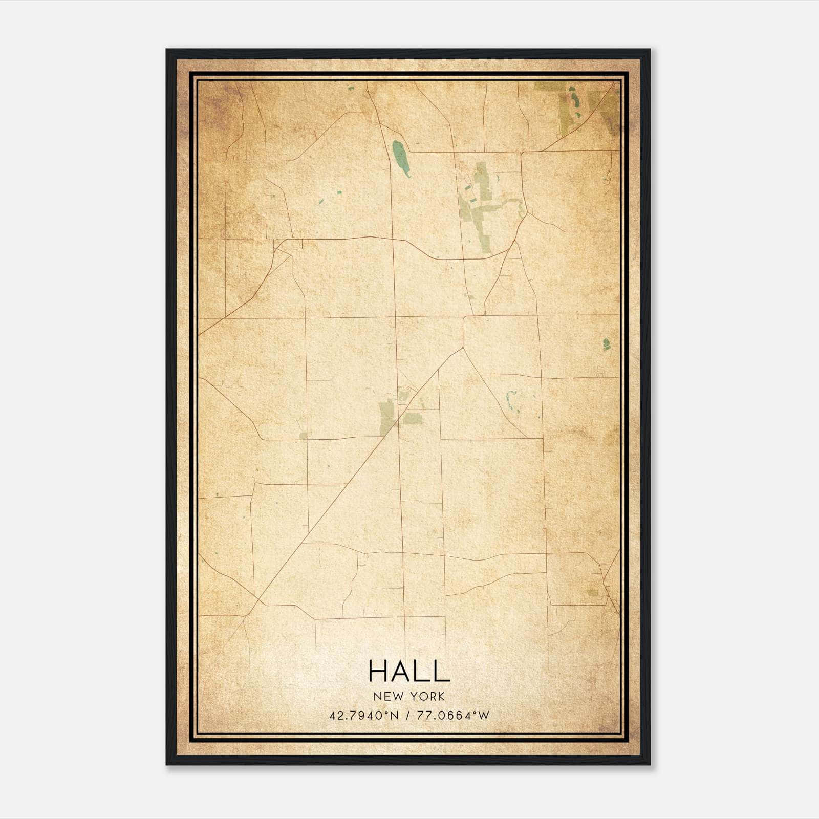 Vintage Hall New York Map Poster, Hall NY City Road Wall Art Print Vintage Hall New York Map Poster, Hall NY City Road Wall Art Print