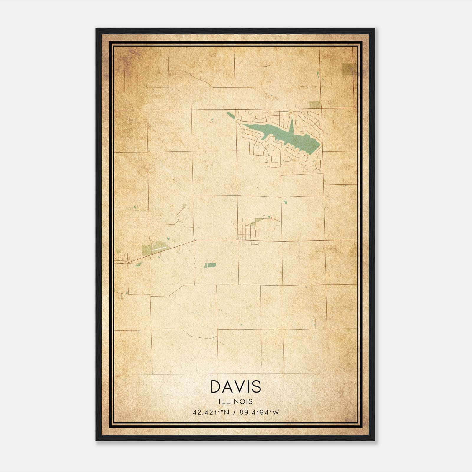Vintage Davis Illinois Map Poster, Davis IL City Road Wall Art Print Vintage Davis Illinois Map Poster, Davis IL City Road Wall Art Print