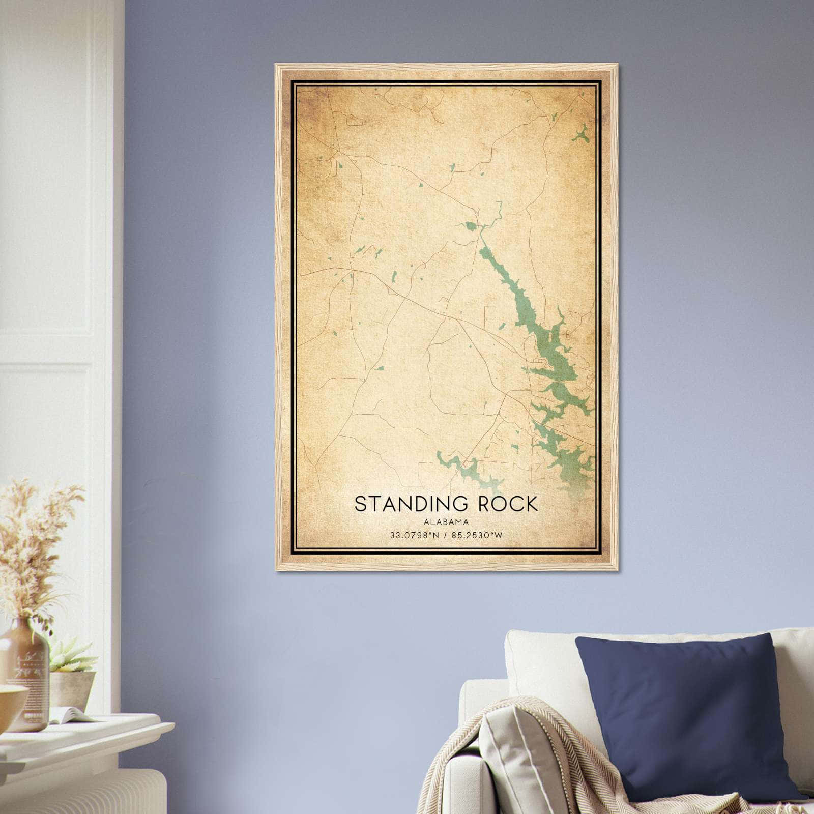Vintage Standing Rock Alabama Map Poster, Standing Rock AL City Road Wall Art Print