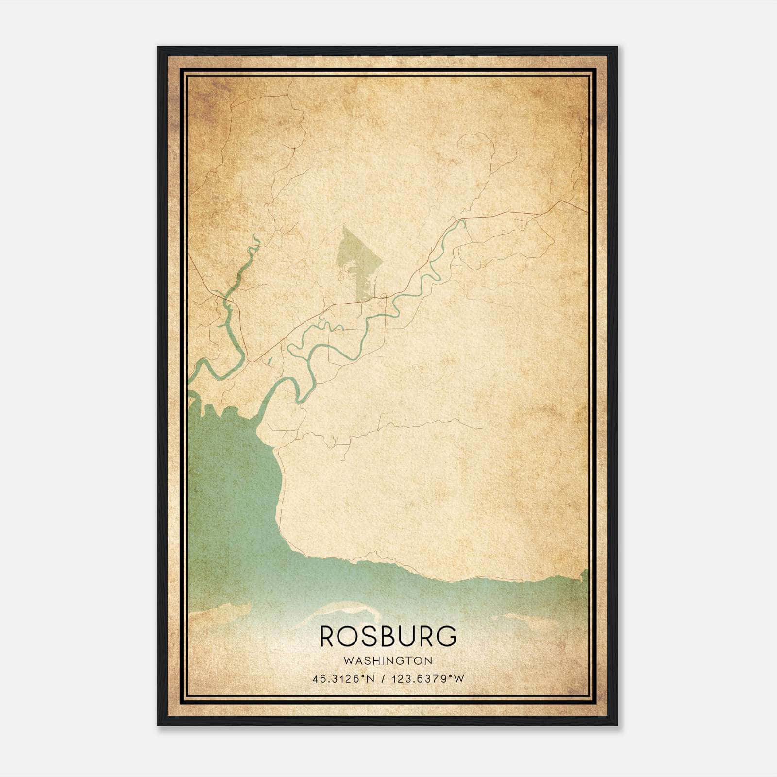 Vintage Rosburg Washington Map Poster, Rosburg WA City Road Wall Art Print Vintage Rosburg Washington Map Poster, Rosburg WA City Road Wall Art Print