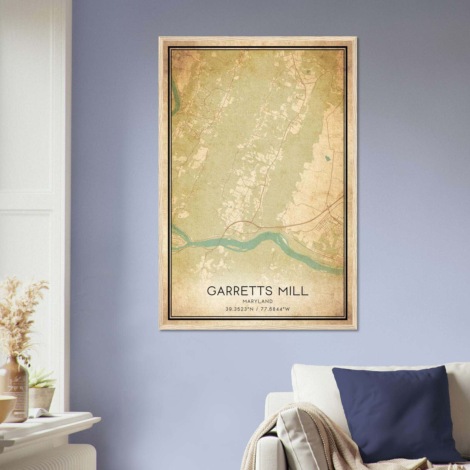 Vintage Garretts Mill Maryland Map Poster, Garretts Mill MD City Road Wall Art Print