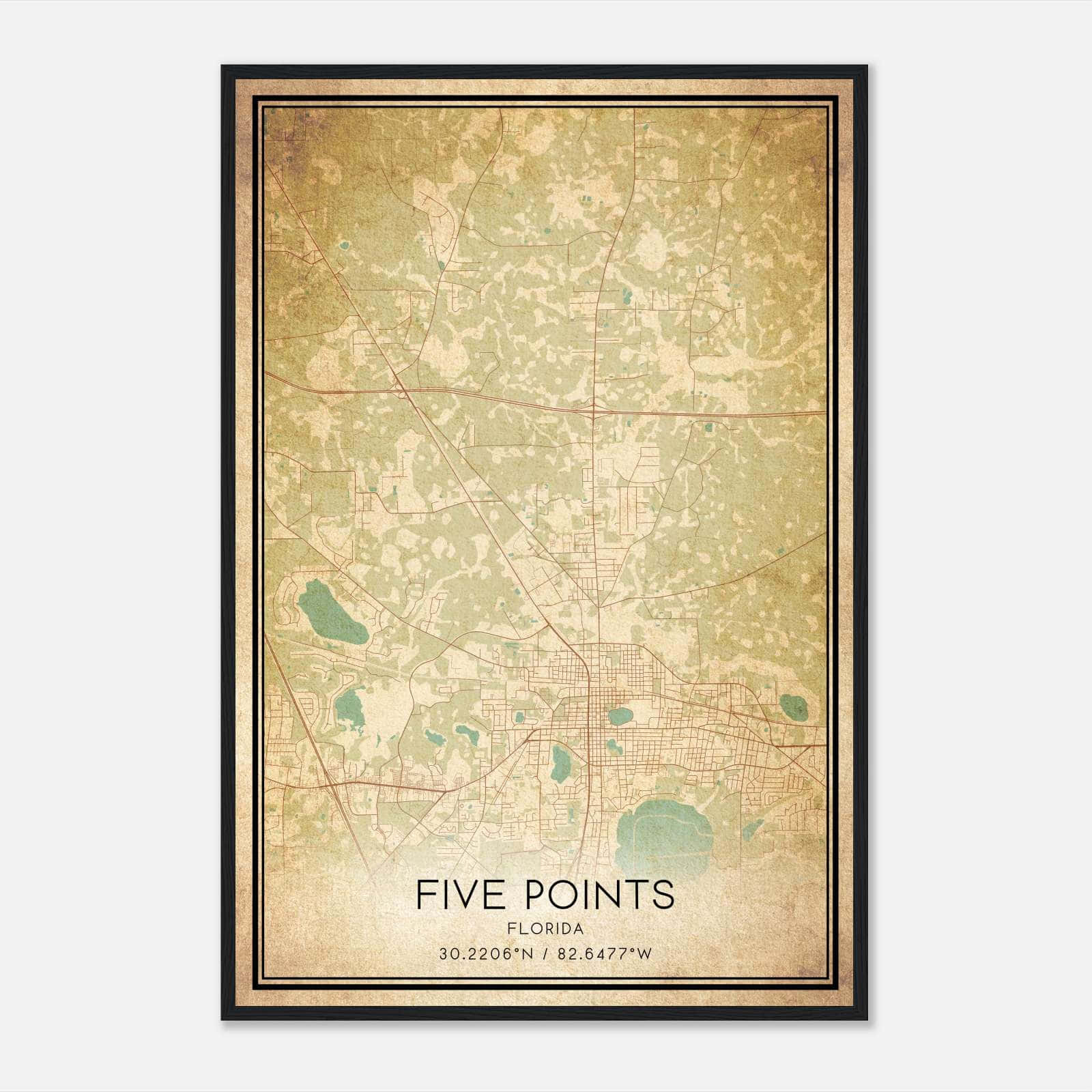 Vintage Five Points Florida Map Poster, Five Points FL City Road Wall Art Print Vintage Five Points Florida Map Poster, Five Points FL City Road Wall Art Print