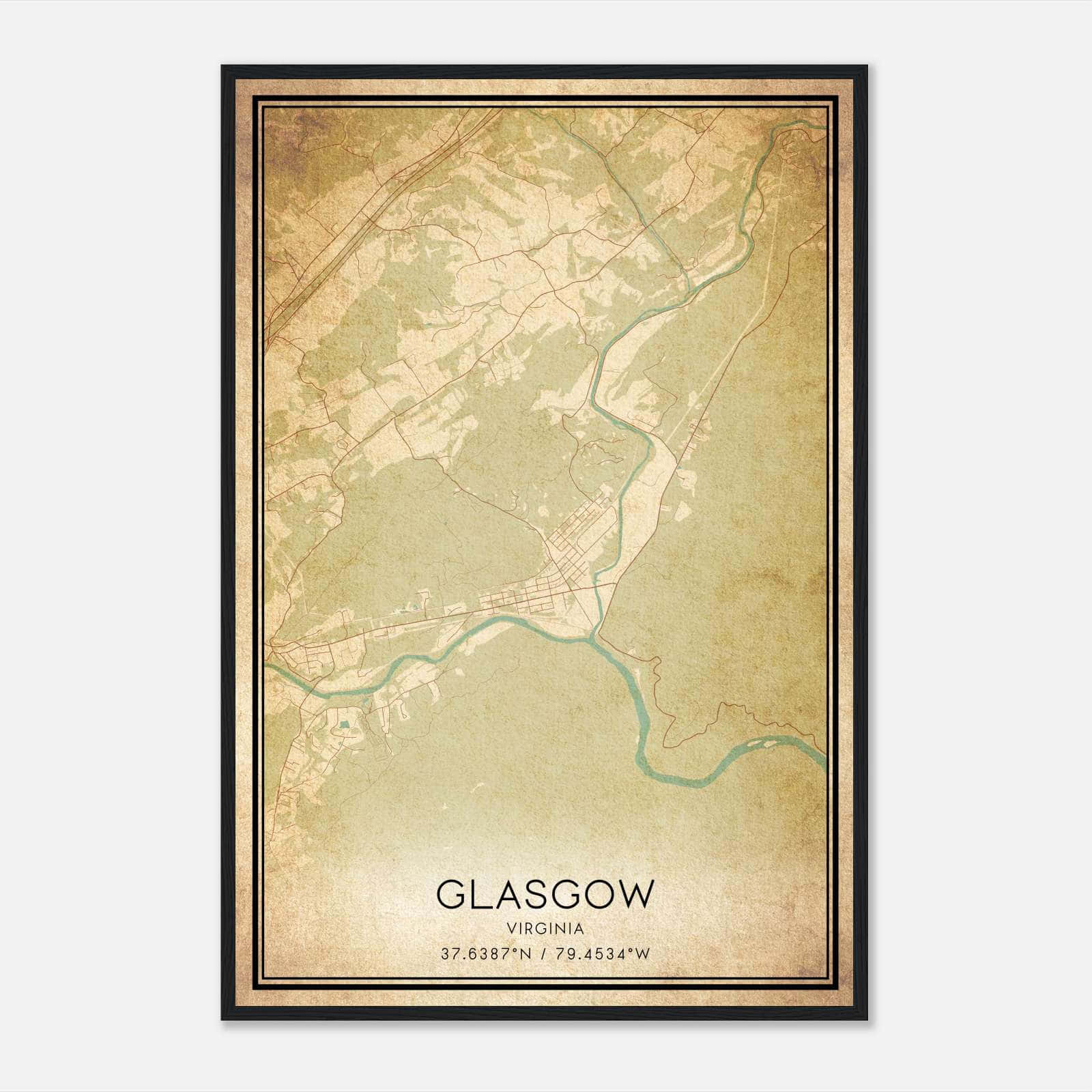 Vintage Glasgow Virginia Map Poster, Glasgow VA City Road Wall Art Print Vintage Glasgow Virginia Map Poster, Glasgow VA City Road Wall Art Print