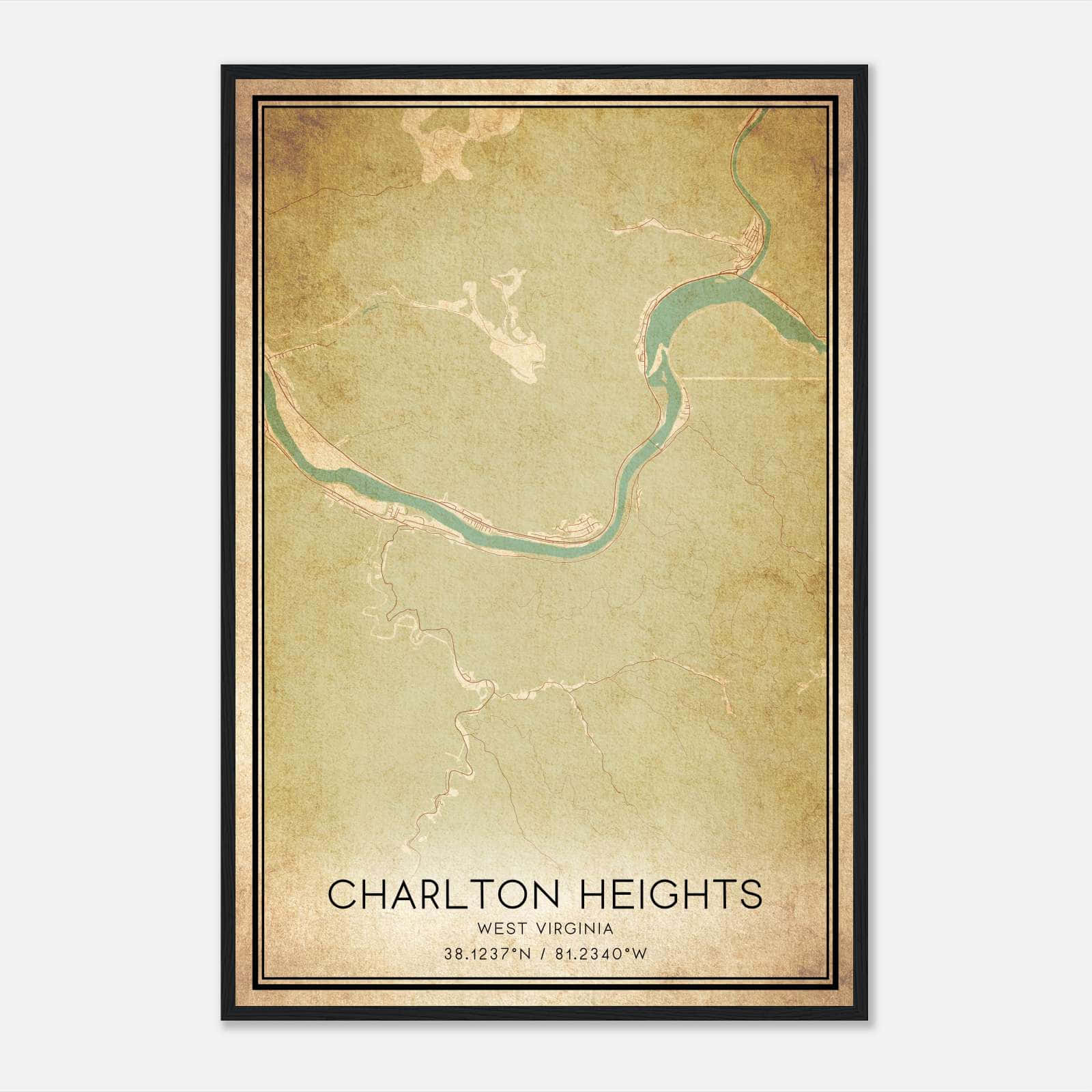 Vintage Charlton Heights West Virginia Map Poster, Charlton Heights WV City Road Wall Art Print Vintage Charlton Heights West Virginia Map Poster, Charlton Heights WV City Road Wall Art Print