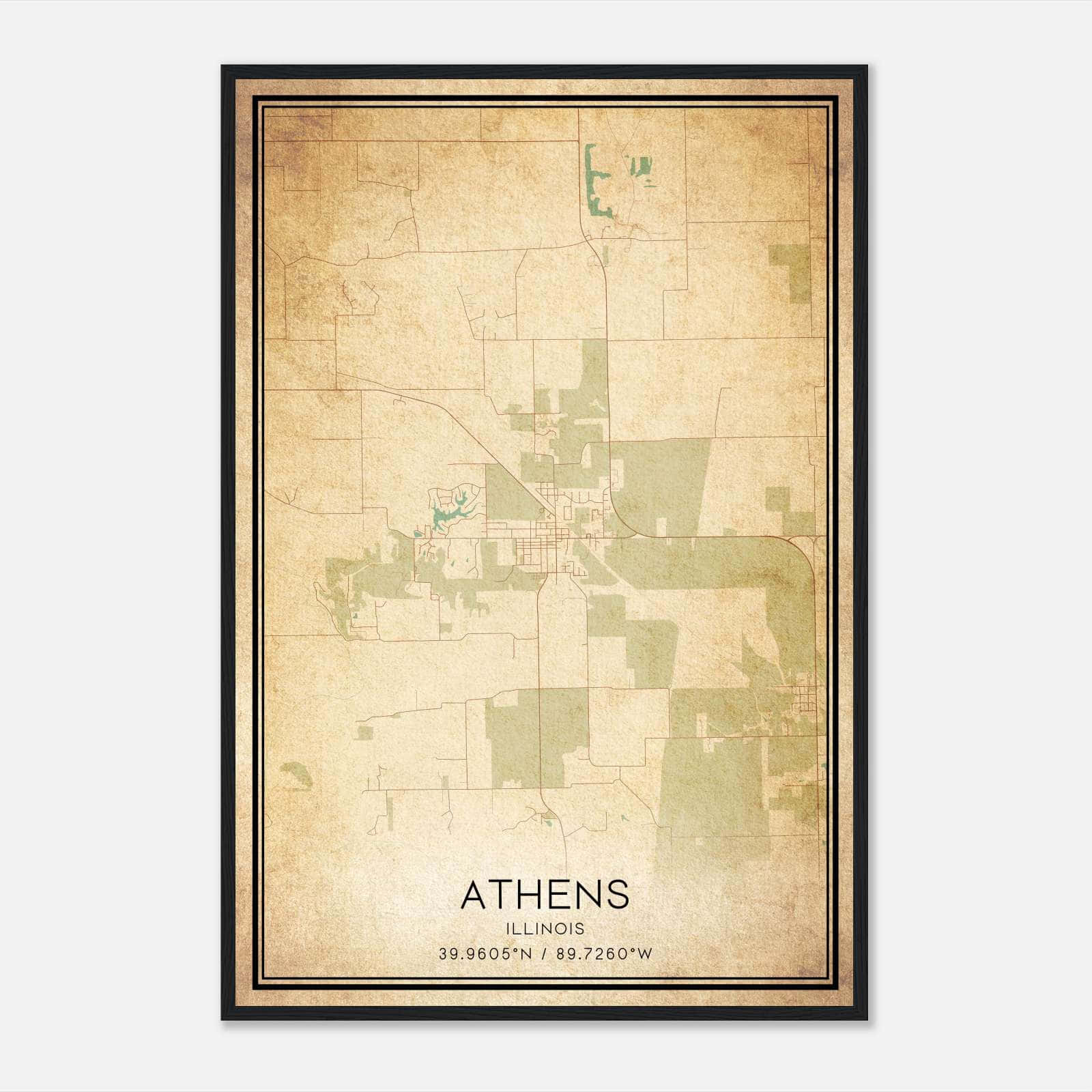 Vintage Athens Illinois Map Poster, Athens IL City Road Wall Art Print Vintage Athens Illinois Map Poster, Athens IL City Road Wall Art Print