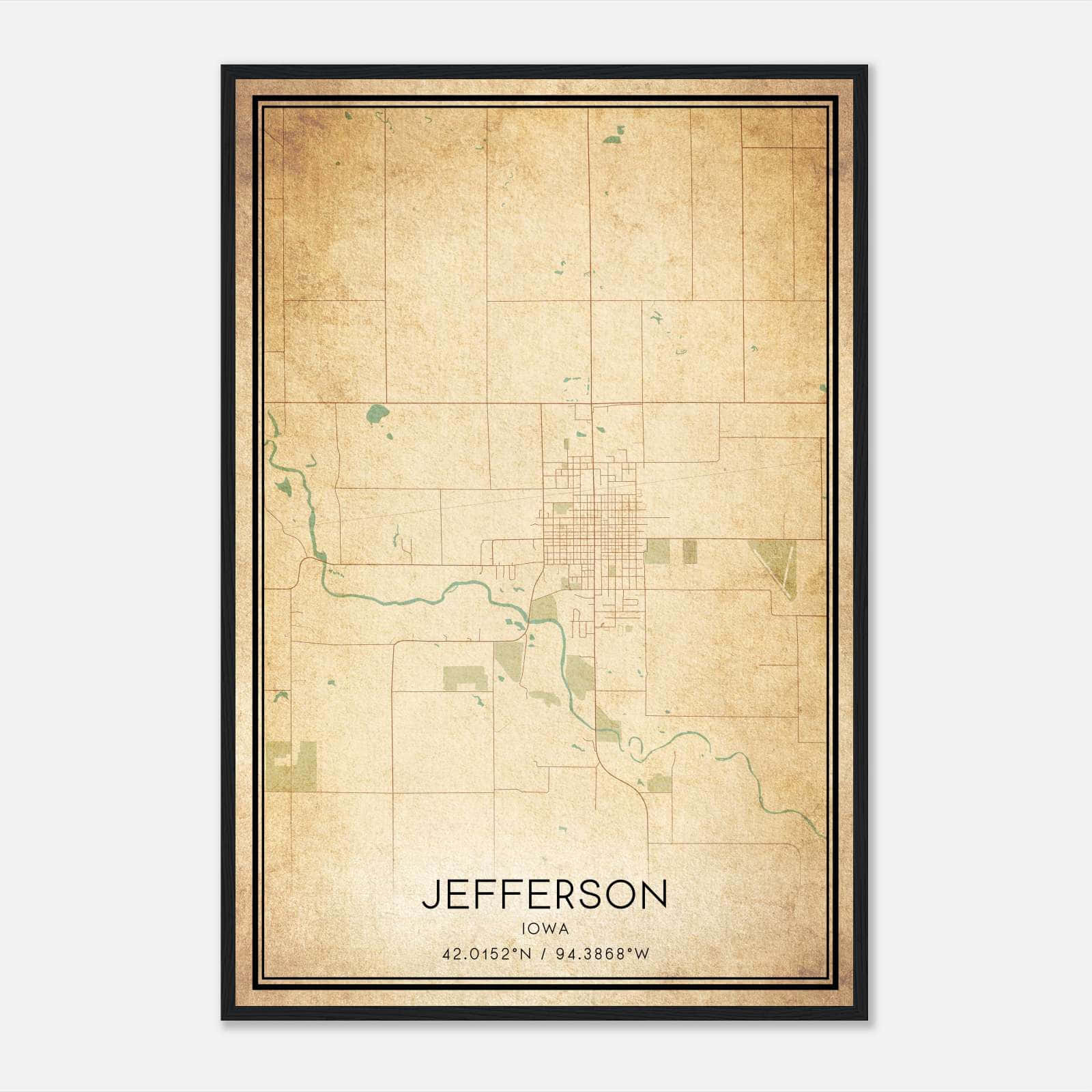 Vintage Jefferson Iowa Map Poster, Jefferson IA City Road Wall Art Print Vintage Jefferson Iowa Map Poster, Jefferson IA City Road Wall Art Print