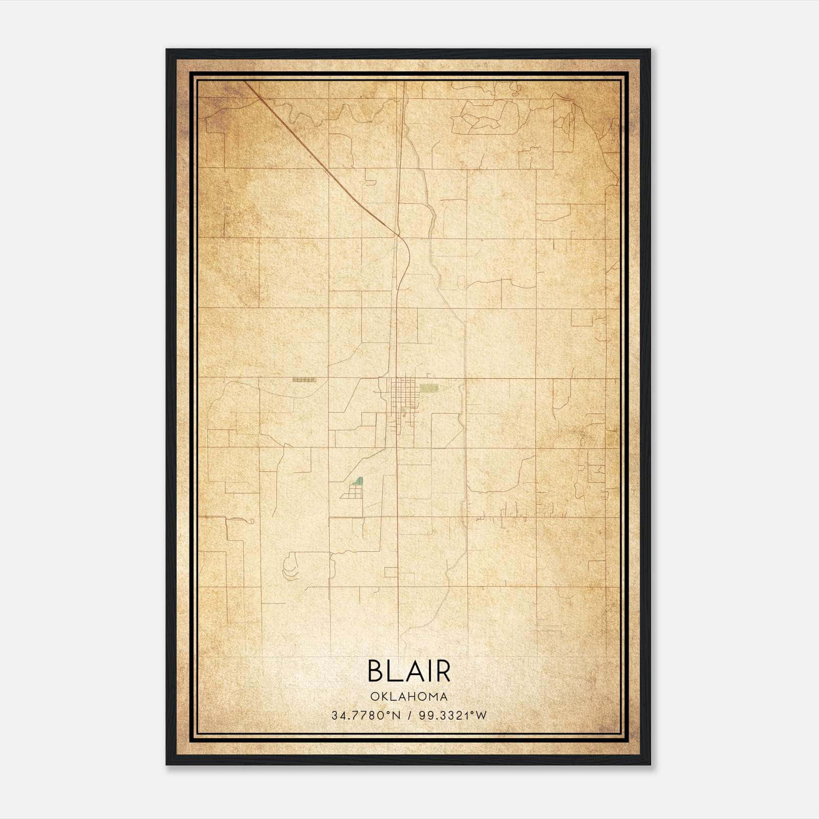 Vintage Blair Oklahoma Map Poster, Blair OK City Road Wall Art Print Vintage Blair Oklahoma Map Poster, Blair OK City Road Wall Art Print