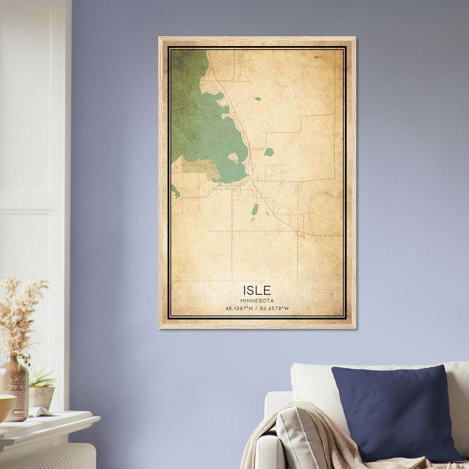 Vintage Isle Minnesota Map Poster, Isle MN City Road Wall Art Print