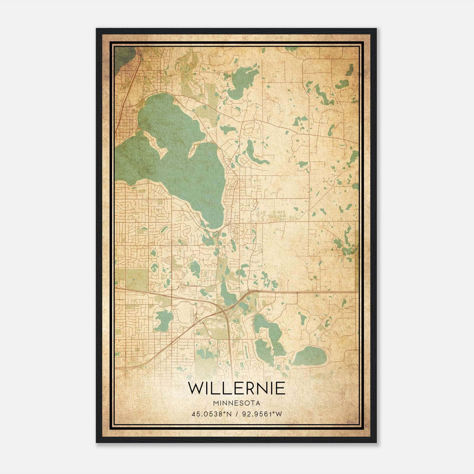Vintage Willernie Minnesota Map Poster, Willernie MN City Road Wall Art Print Vintage Willernie Minnesota Map Poster, Willernie MN City Road Wall Art Print