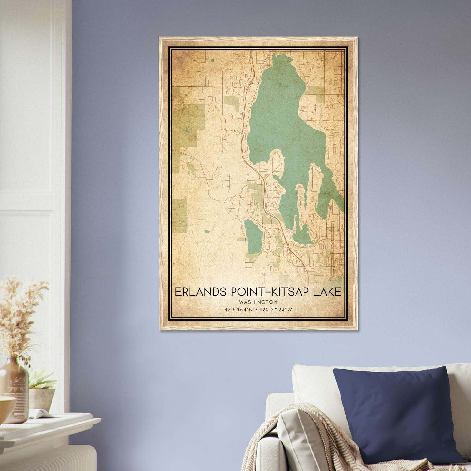 Vintage Erlands Point-Kitsap Lake Washington Map Poster, Erlands Point-Kitsap Lake WA City Road Wall Art Print