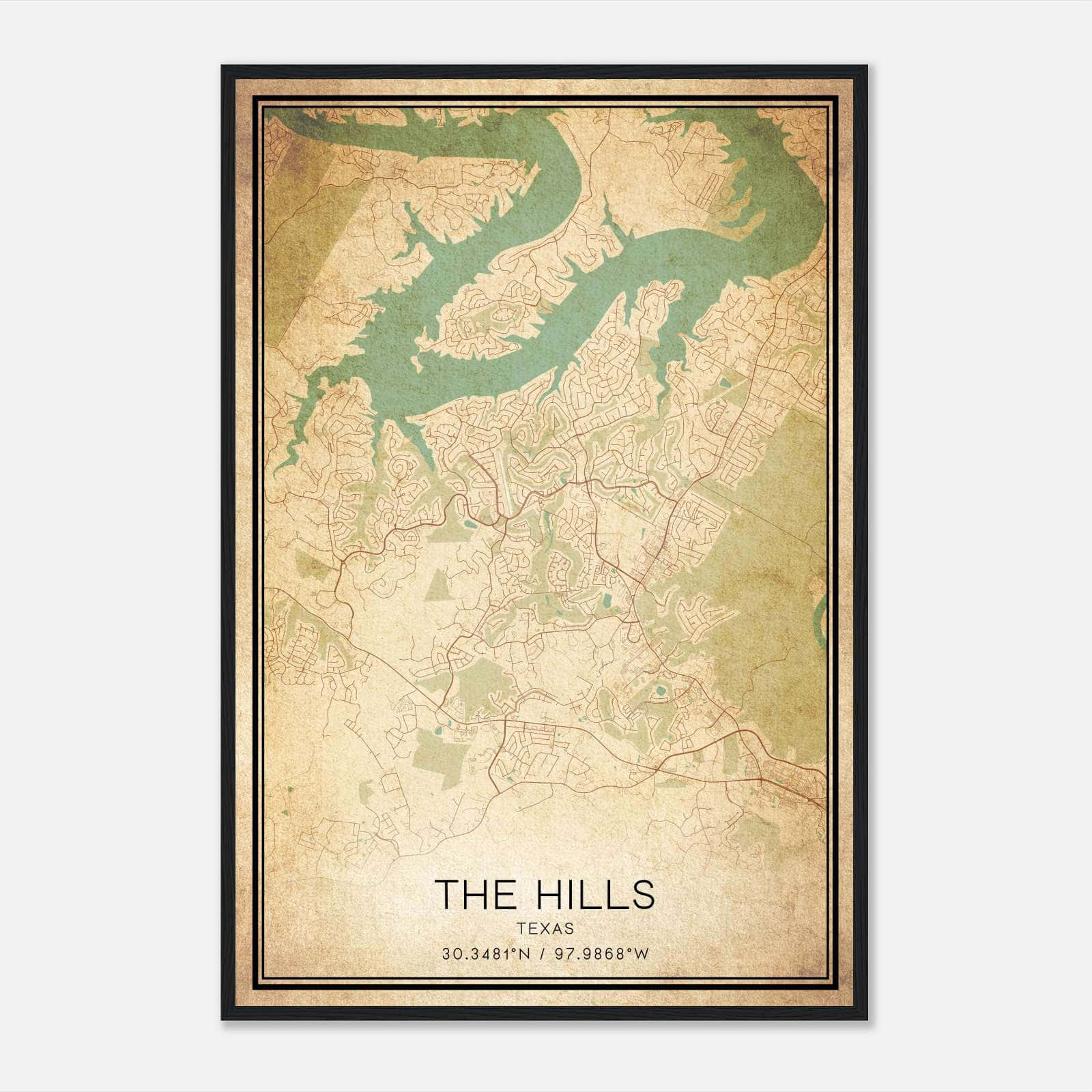 Vintage The Hills Texas Map Poster, The Hills TX City Road Wall Art Print Vintage The Hills Texas Map Poster, The Hills TX City Road Wall Art Print