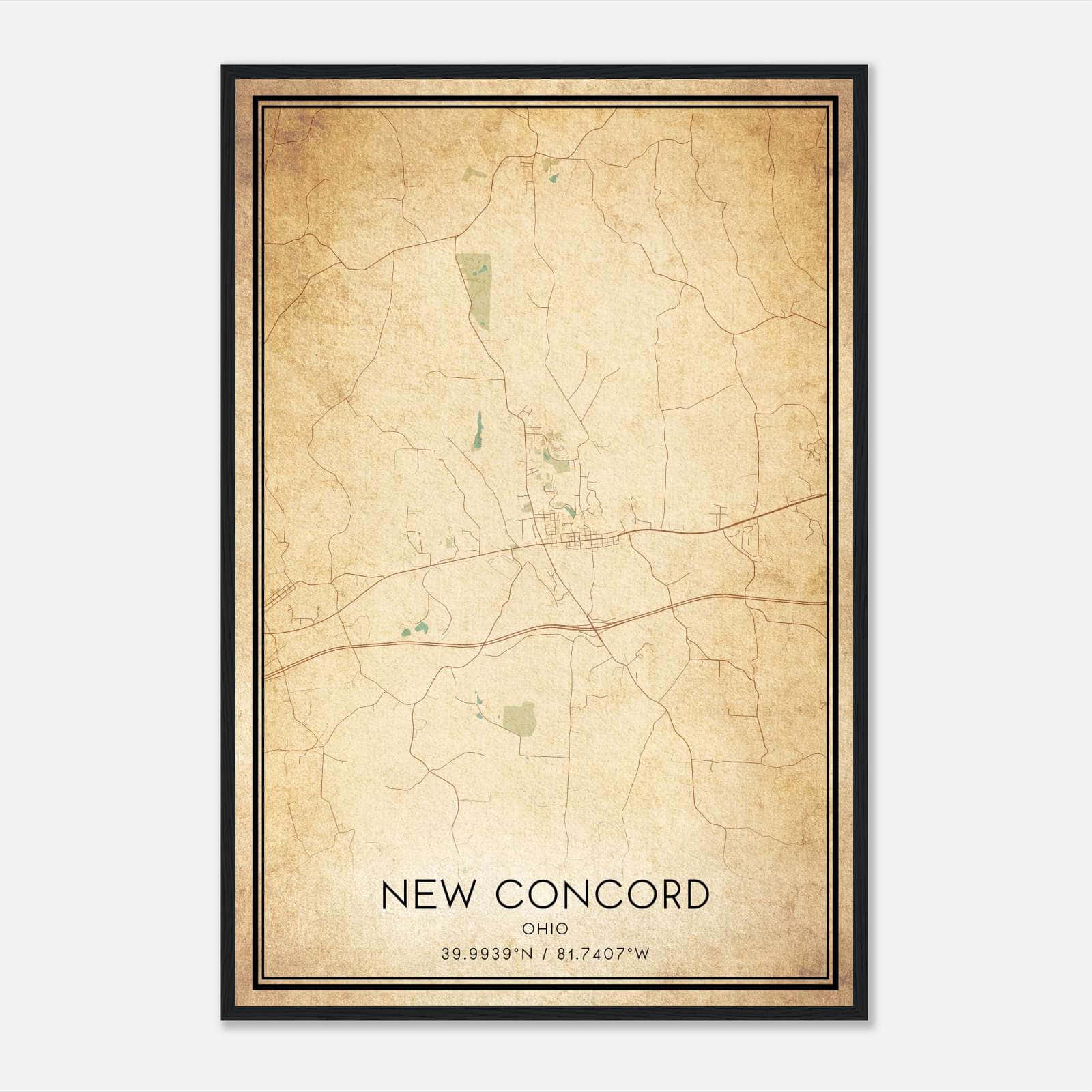 Vintage New Concord Ohio Map Poster, New Concord OH City Road Wall Art Print Vintage New Concord Ohio Map Poster, New Concord OH City Road Wall Art Print