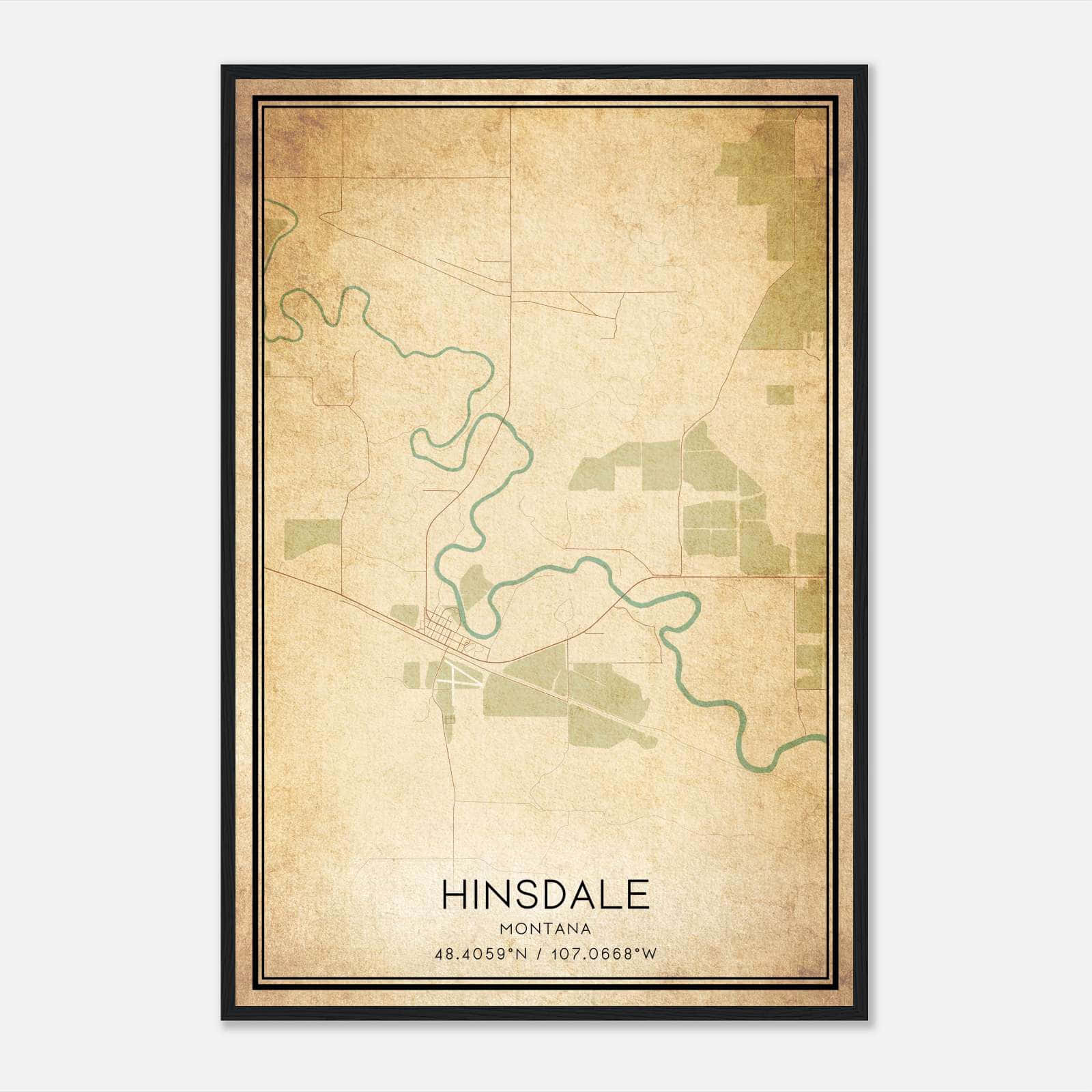 Vintage Hinsdale Montana Map Poster, Hinsdale MT City Road Wall Art Print Vintage Hinsdale Montana Map Poster, Hinsdale MT City Road Wall Art Print