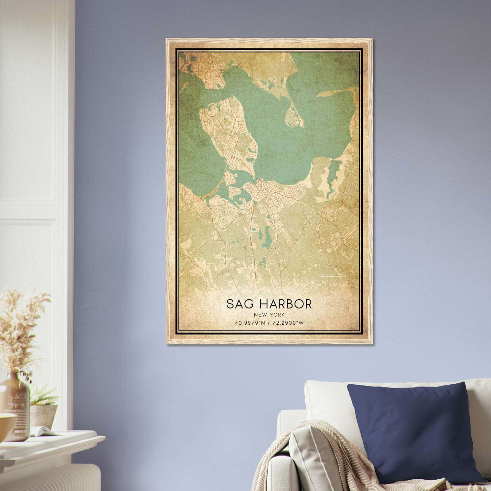 Vintage Sag Harbor New York Map Poster, Sag Harbor NY City Road Wall Art Print