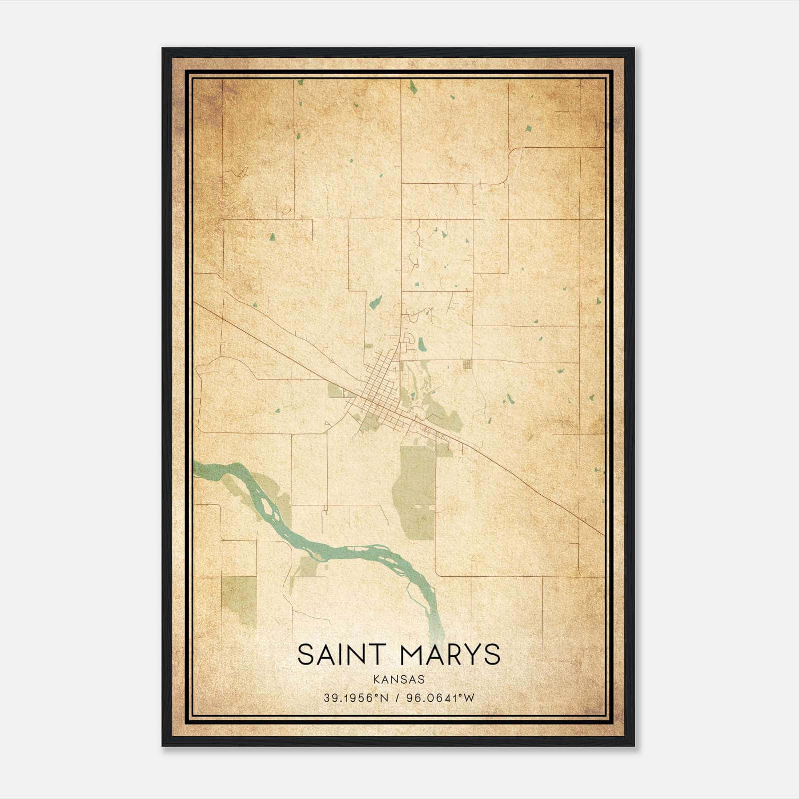 Vintage Saint Marys Kansas Map Poster, Saint Marys KS City Road Wall Art Print Vintage Saint Marys Kansas Map Poster, Saint Marys KS City Road Wall Art Print