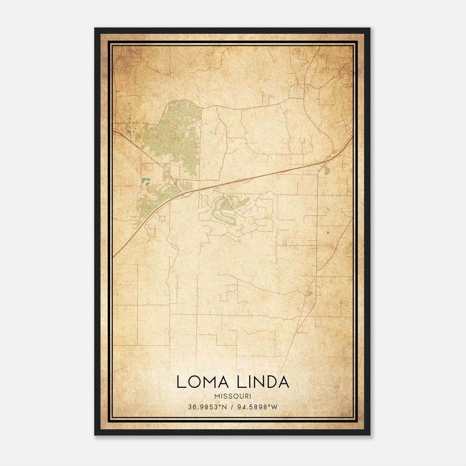 Vintage Loma Linda Missouri Map Poster, Loma Linda MO City Road Wall Art Print Vintage Loma Linda Missouri Map Poster, Loma Linda MO City Road Wall Art Print