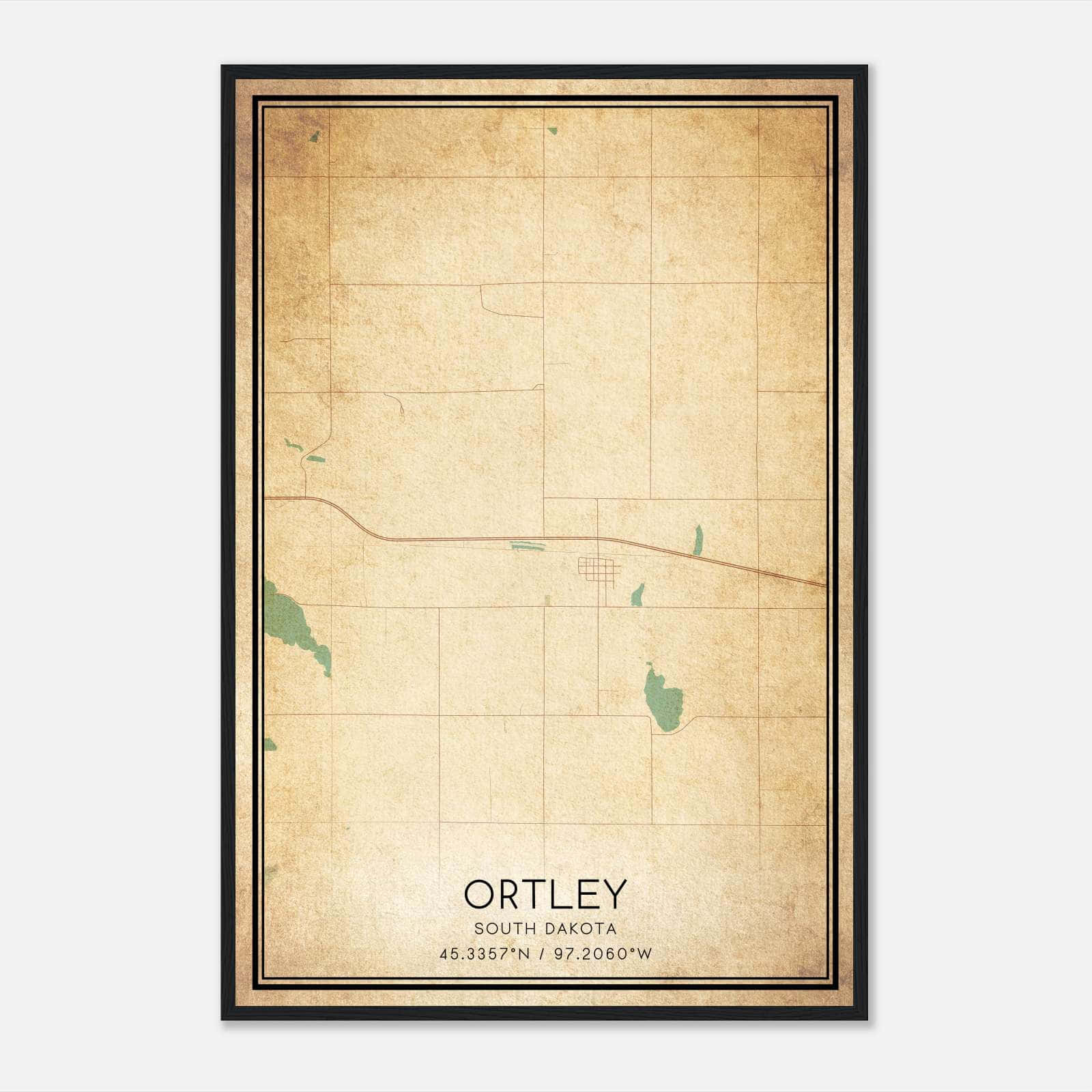 Vintage Ortley South Dakota Map Poster, Ortley SD City Road Wall Art Print Vintage Ortley South Dakota Map Poster, Ortley SD City Road Wall Art Print