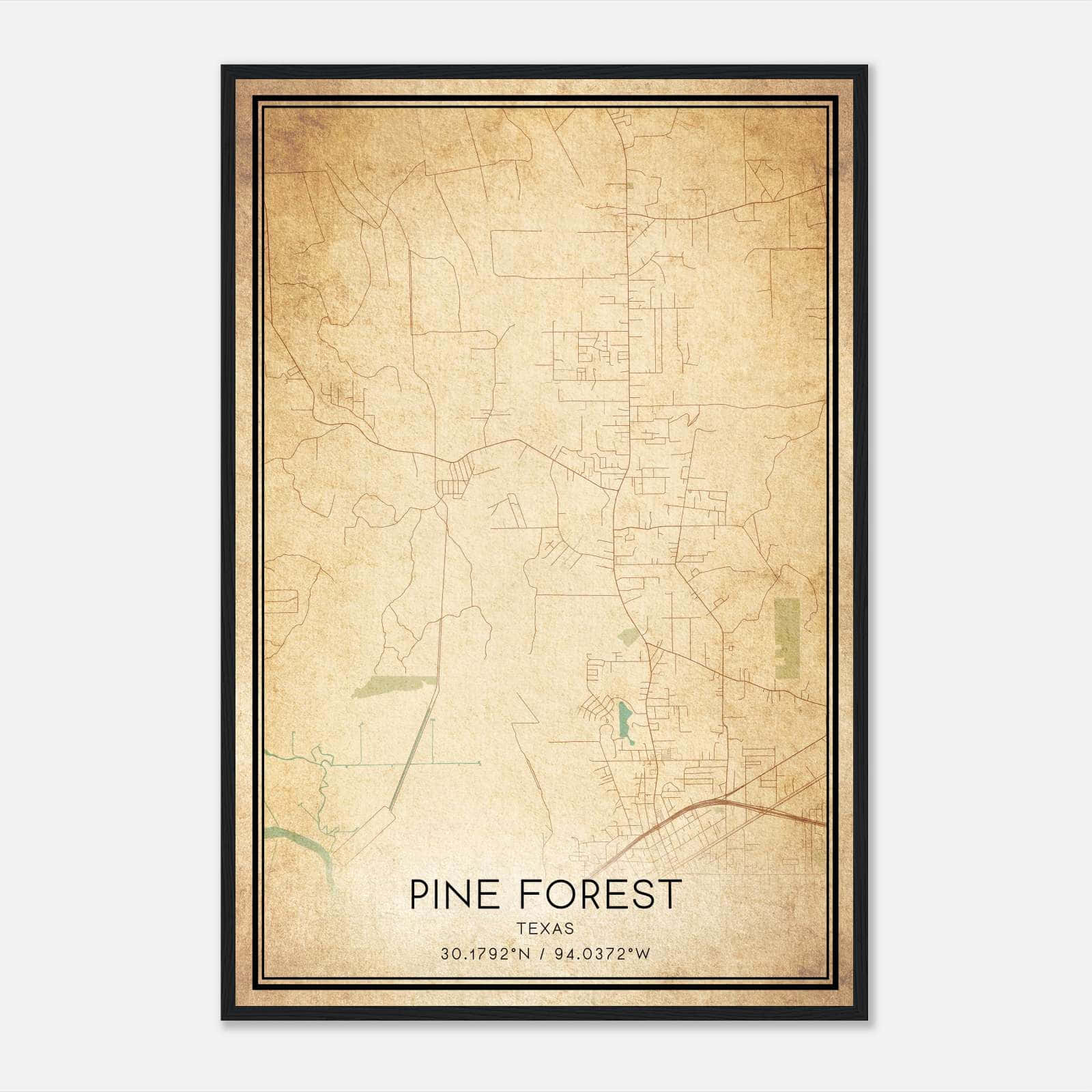 Vintage Pine Forest Texas Map Poster, Pine Forest TX City Road Wall Art Print Vintage Pine Forest Texas Map Poster, Pine Forest TX City Road Wall Art Print