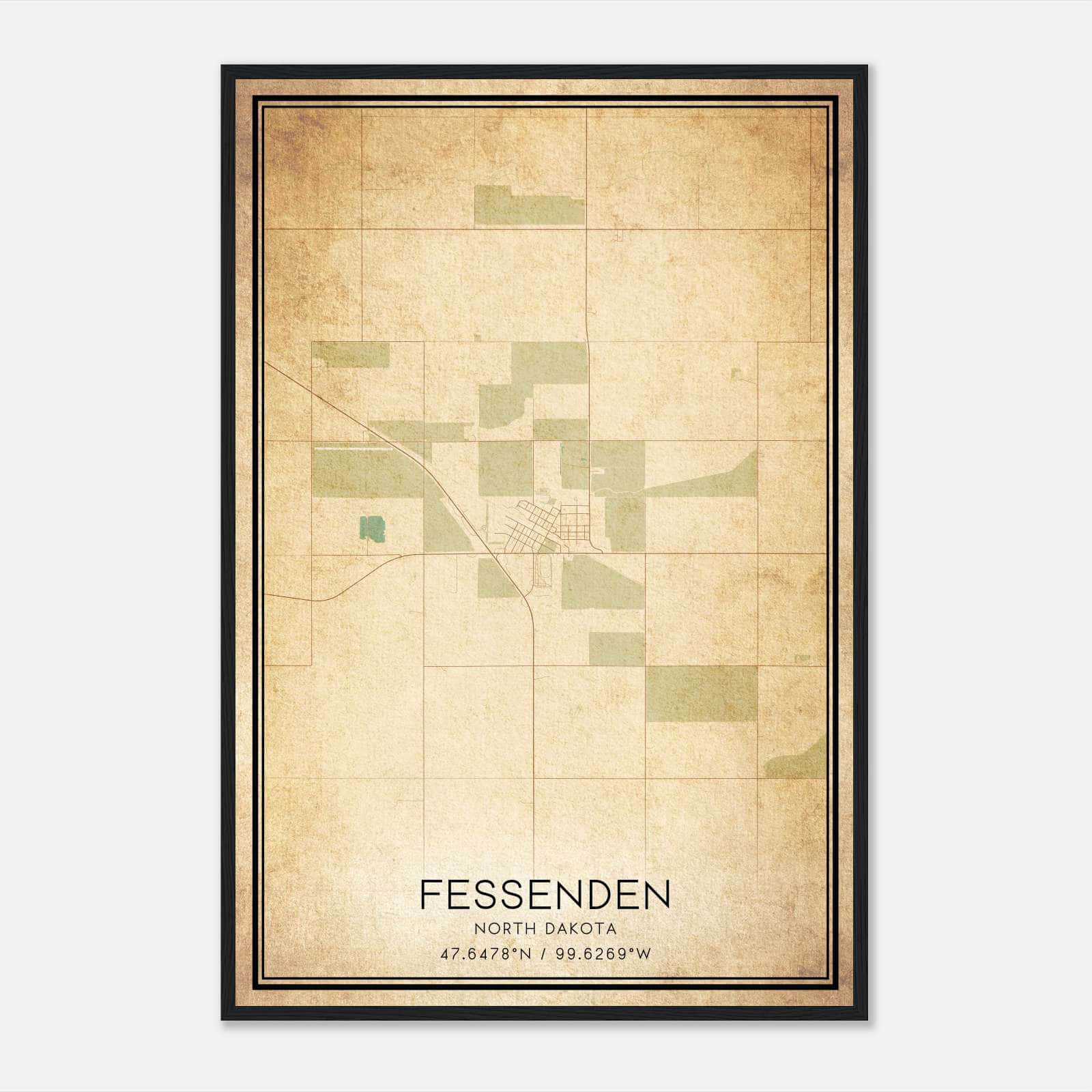 Vintage Fessenden North Dakota Map Poster, Fessenden ND City Road Wall Art Print Vintage Fessenden North Dakota Map Poster, Fessenden ND City Road Wall Art Print