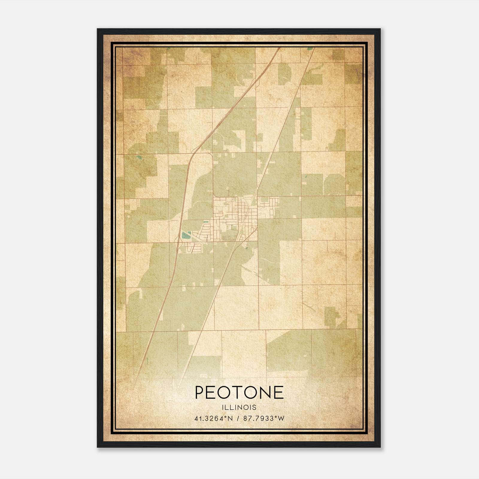 Vintage Peotone Illinois Map Poster, Peotone IL City Road Wall Art Print Vintage Peotone Illinois Map Poster, Peotone IL City Road Wall Art Print