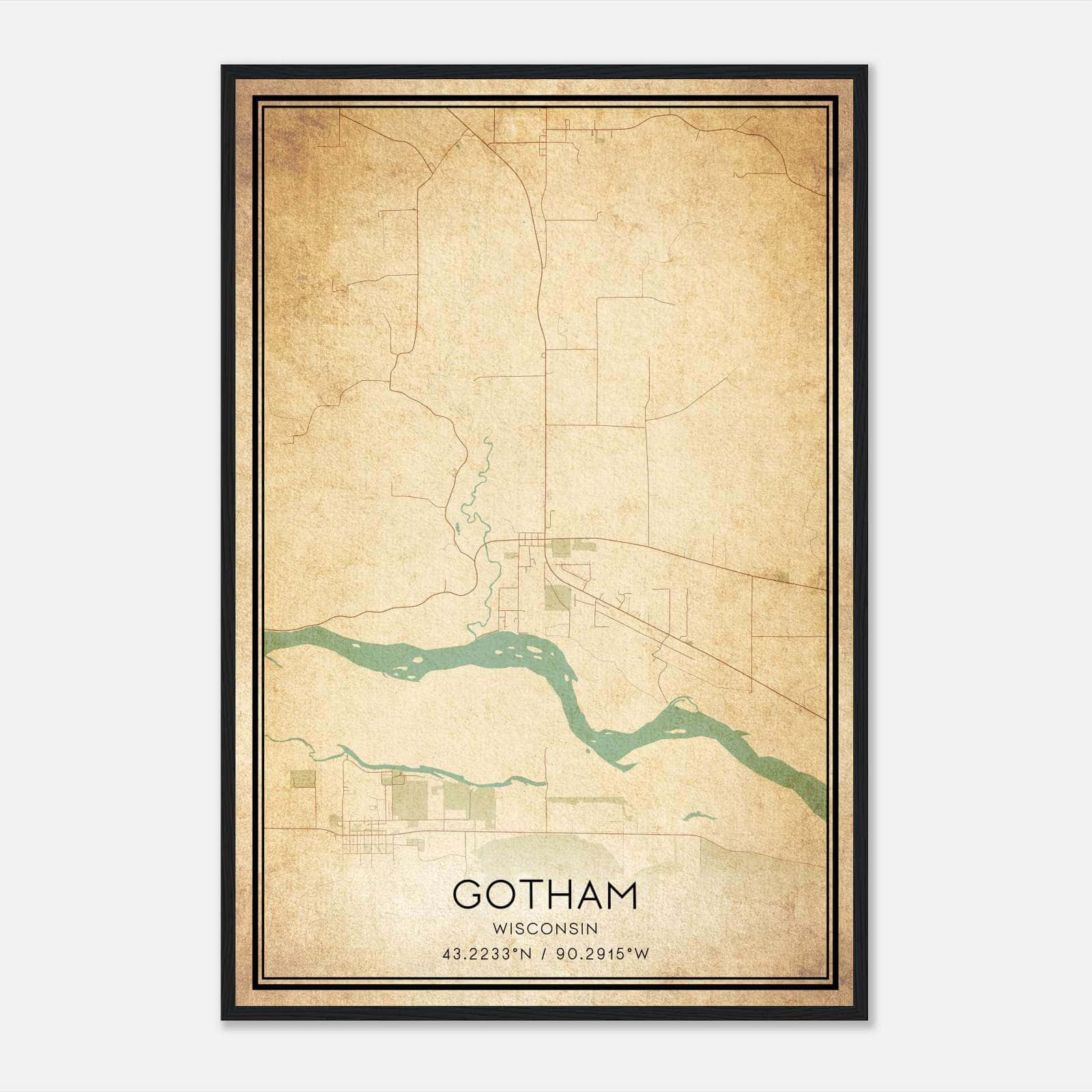 Vintage Gotham Wisconsin Map Poster, Gotham WI City Road Wall Art Print Vintage Gotham Wisconsin Map Poster, Gotham WI City Road Wall Art Print