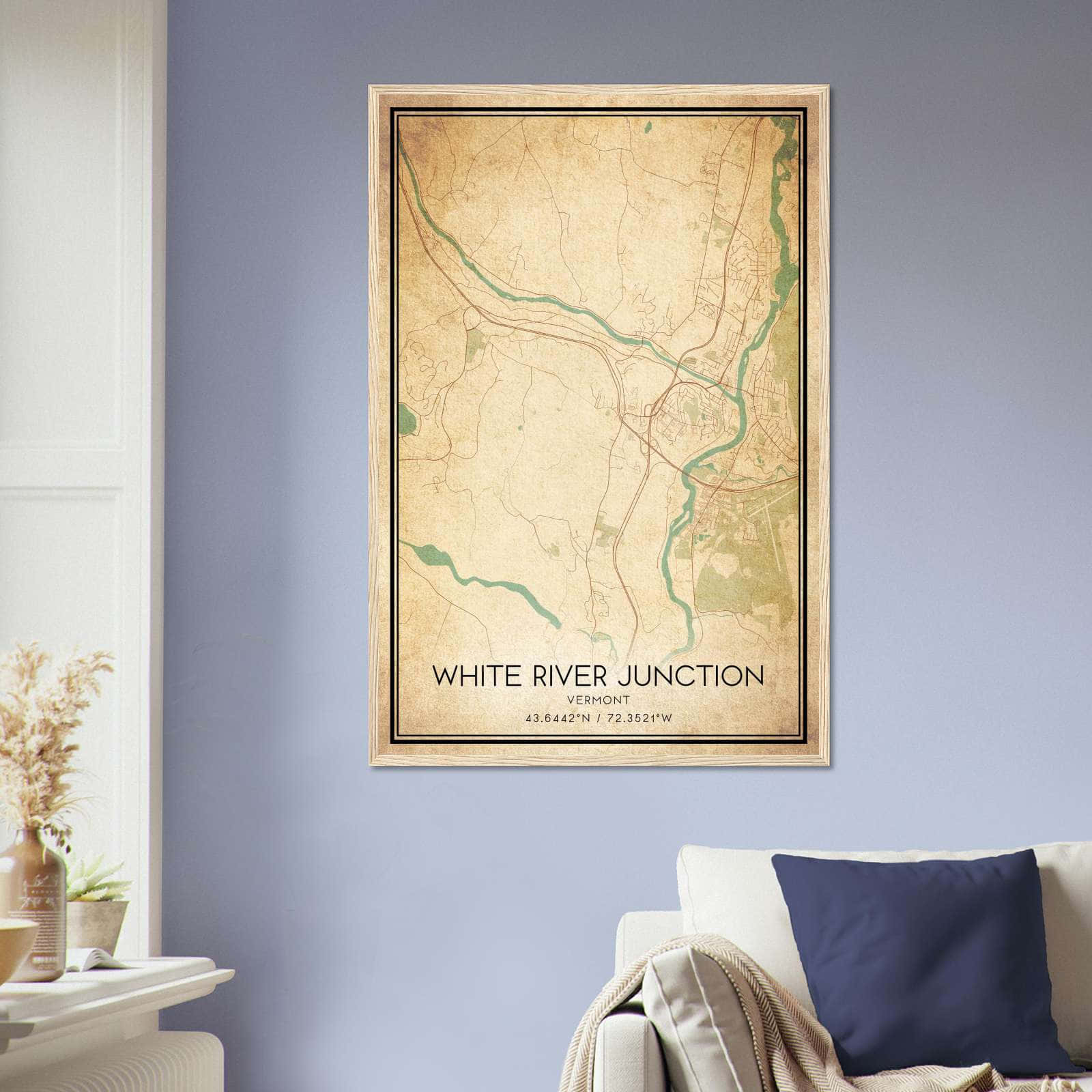 Vintage White River Junction Vermont Map Poster, White River Junction VT City Road Wall Art Print
