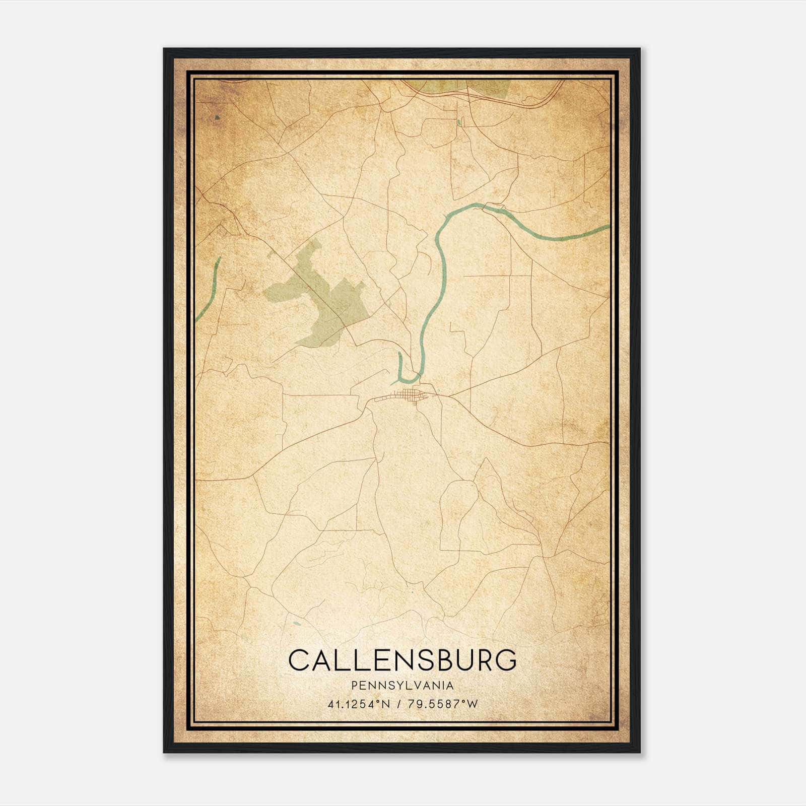 Vintage Callensburg Pennsylvania Map Poster, Callensburg PA City Road Wall Art Print Vintage Callensburg Pennsylvania Map Poster, Callensburg PA City Road Wall Art Print