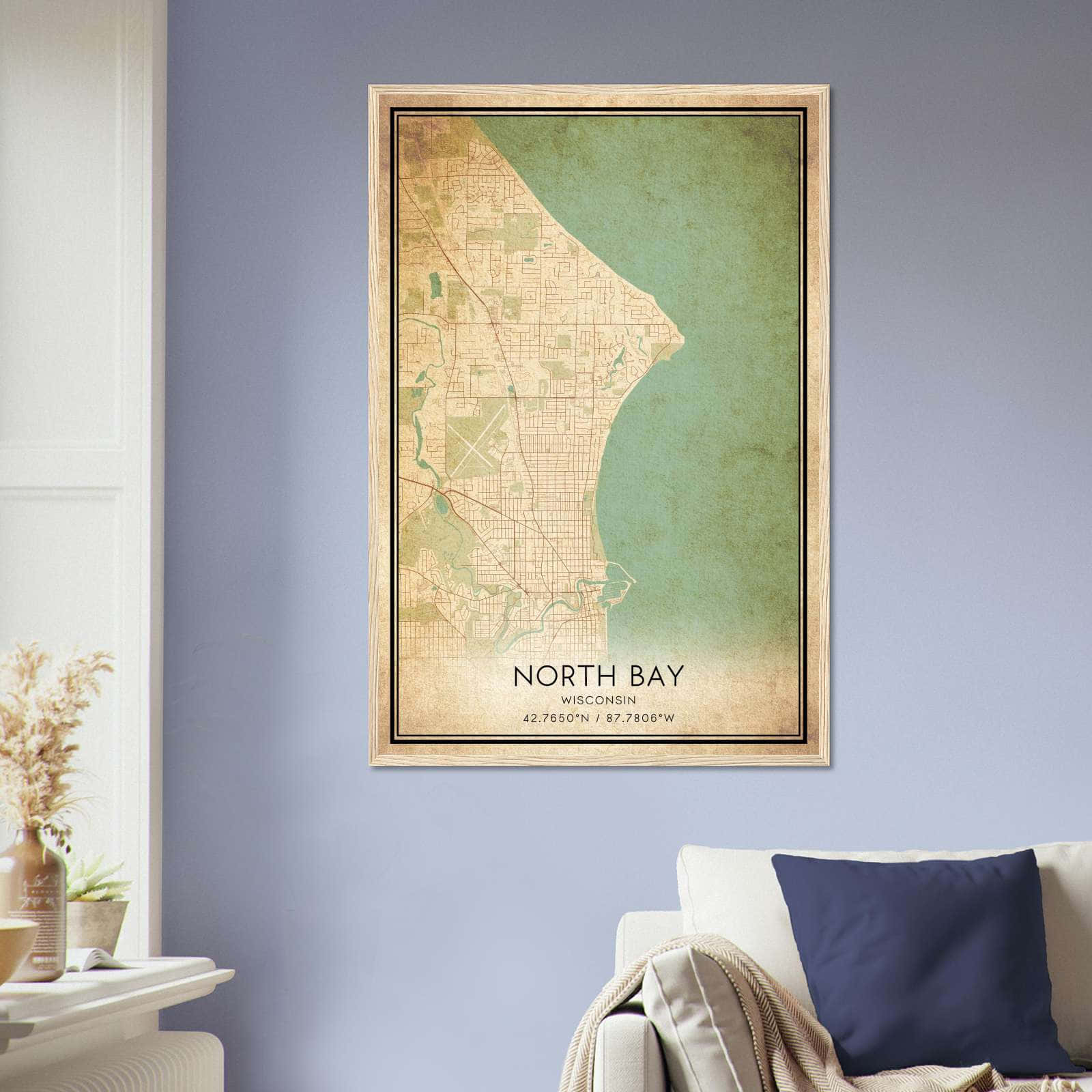 Vintage North Bay Wisconsin Map Poster, North Bay WI City Road Wall Art Print