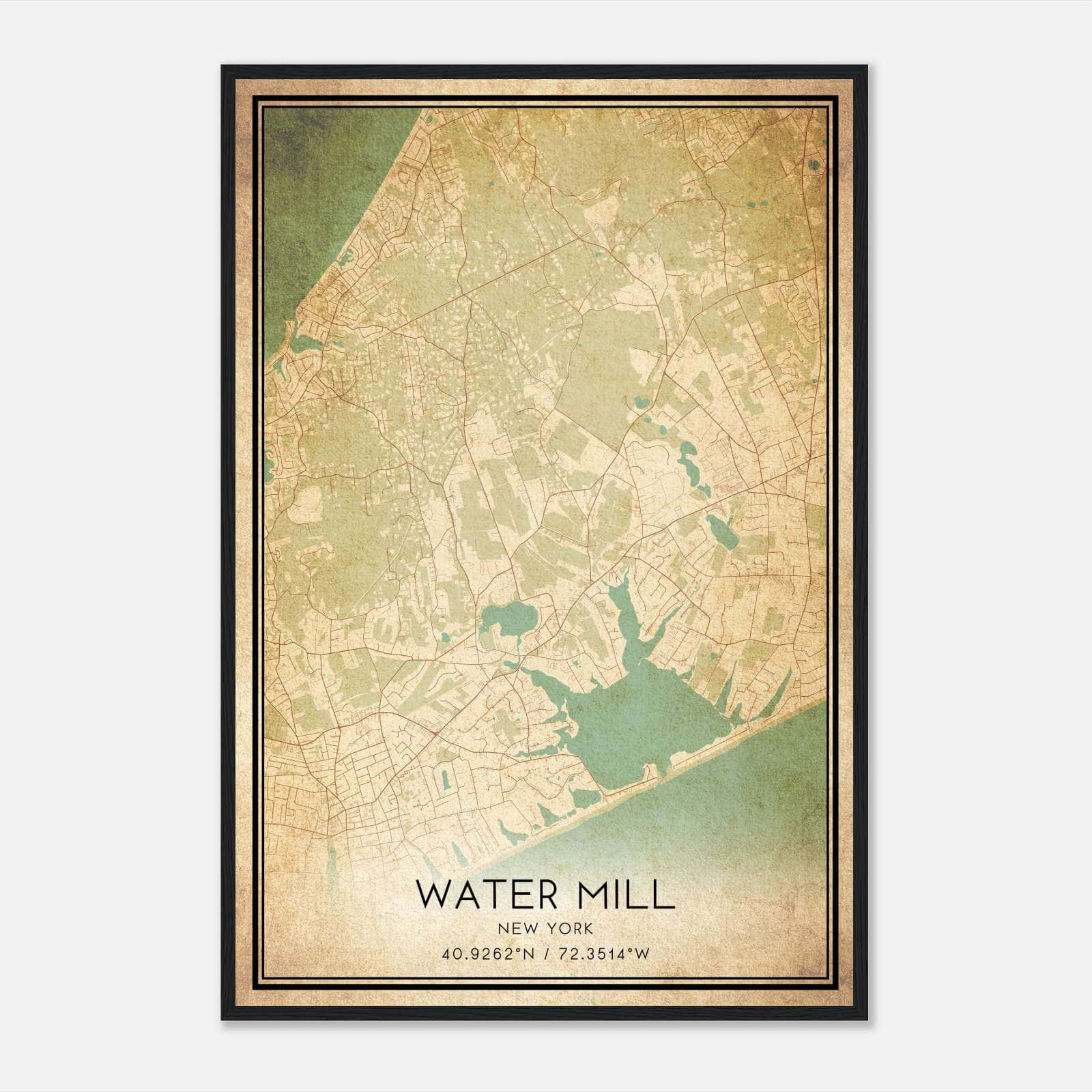 Vintage Water Mill New York Map Poster, Water Mill NY City Road Wall Art Print Vintage Water Mill New York Map Poster, Water Mill NY City Road Wall Art Print