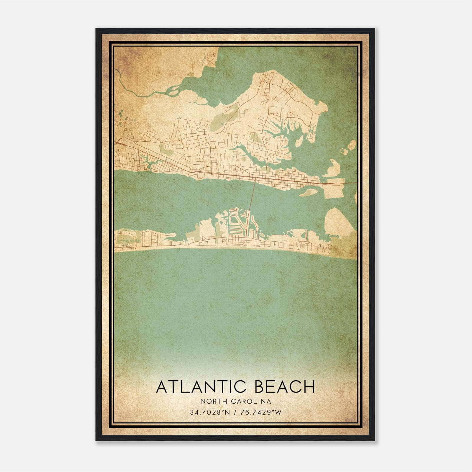 Vintage Atlantic Beach North Carolina Map Poster, Atlantic Beach NC City Road Wall Art Print Vintage Atlantic Beach North Carolina Map Poster, Atlantic Beach NC City Road Wall Art Print