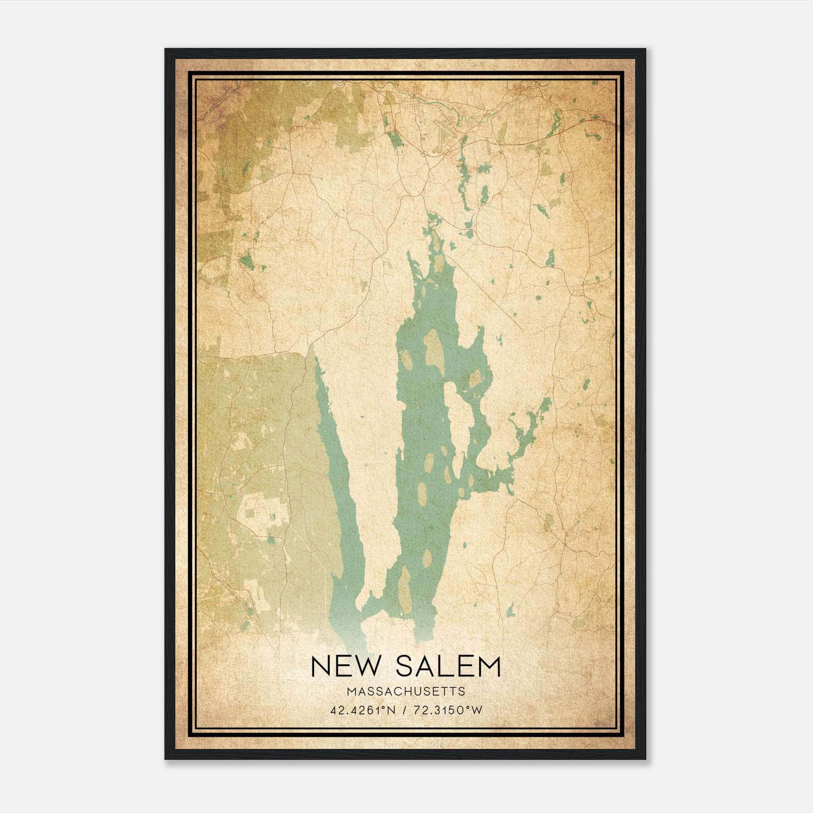 Vintage New Salem Massachusetts Map Poster, New Salem MA City Road Wall Art Print Vintage New Salem Massachusetts Map Poster, New Salem MA City Road Wall Art Print