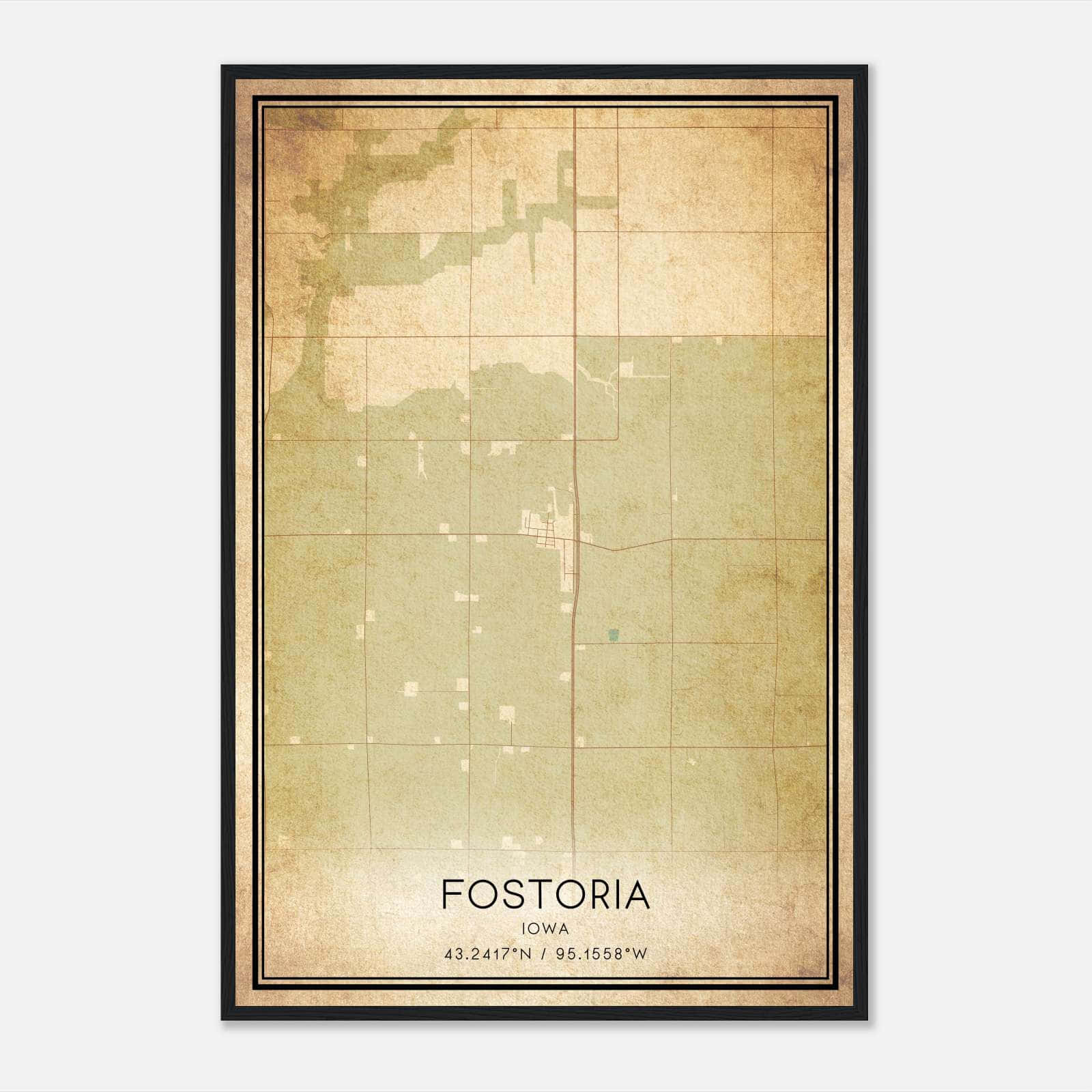 Vintage Fostoria Iowa Map Poster, Fostoria IA City Road Wall Art Print Vintage Fostoria Iowa Map Poster, Fostoria IA City Road Wall Art Print