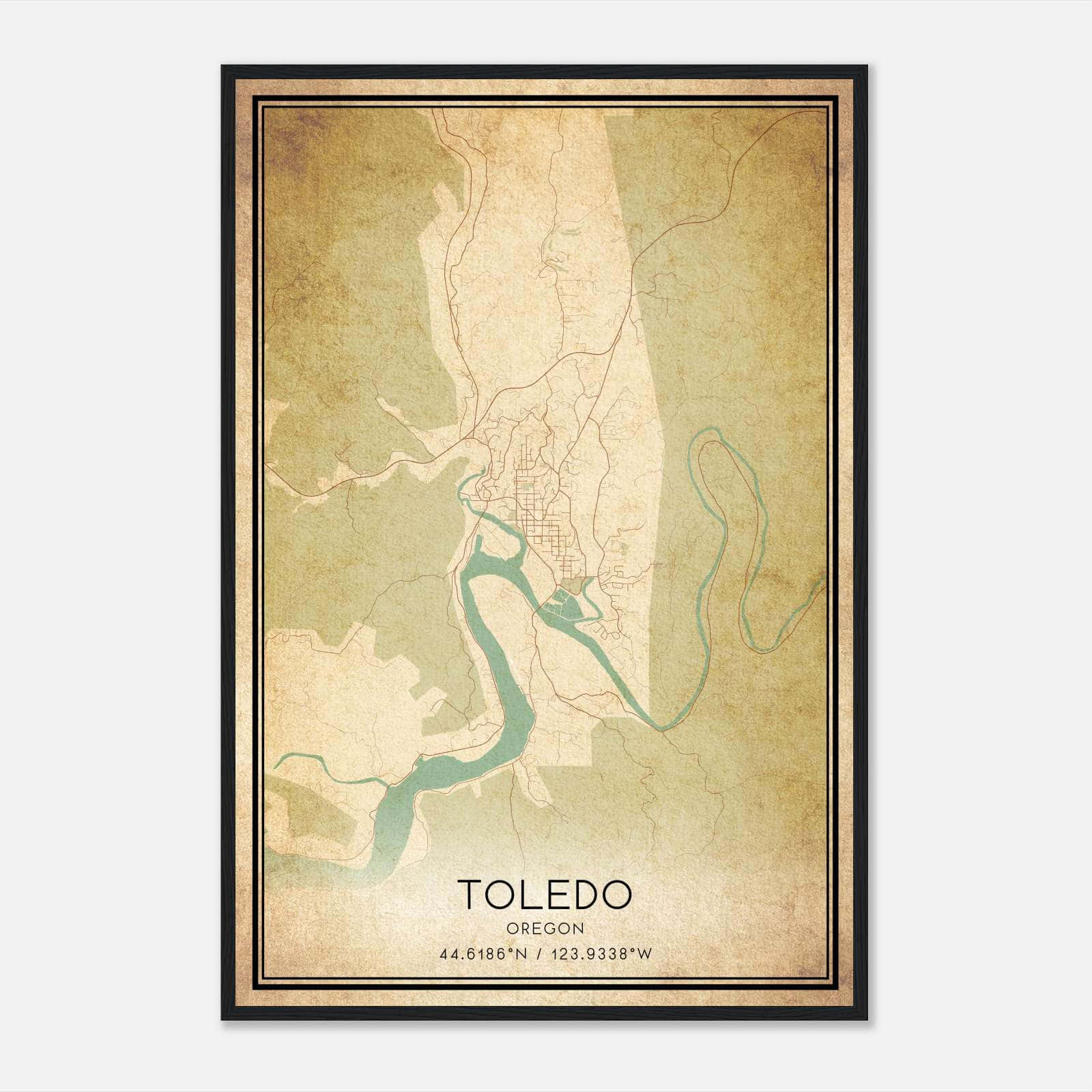 Vintage Toledo Oregon Map Poster, Toledo OR City Road Wall Art Print Vintage Toledo Oregon Map Poster, Toledo OR City Road Wall Art Print