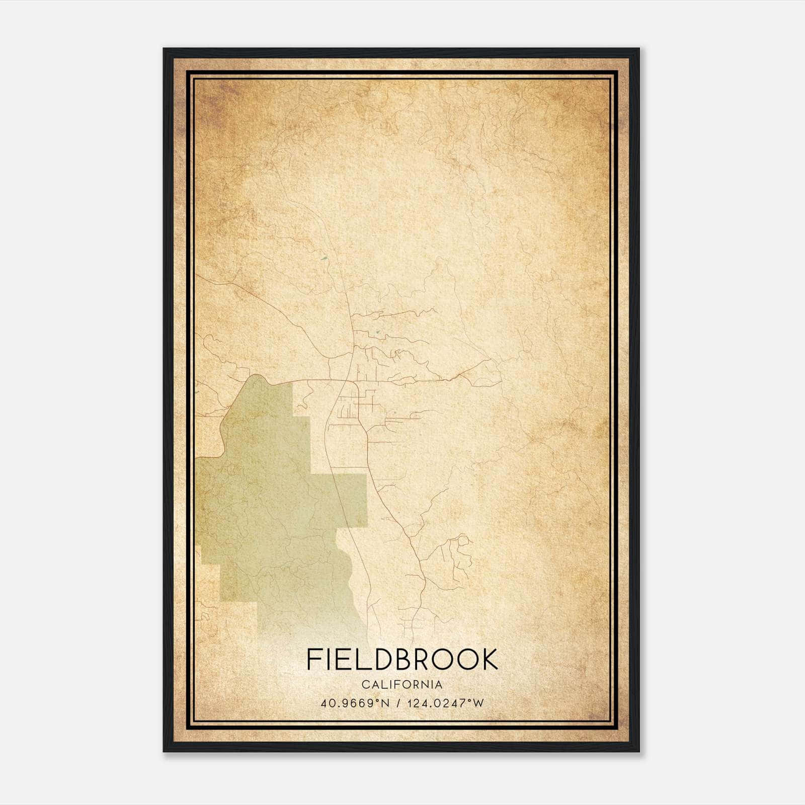 Vintage Fieldbrook California Map Poster, Fieldbrook CA City Road Wall Art Print Vintage Fieldbrook California Map Poster, Fieldbrook CA City Road Wall Art Print