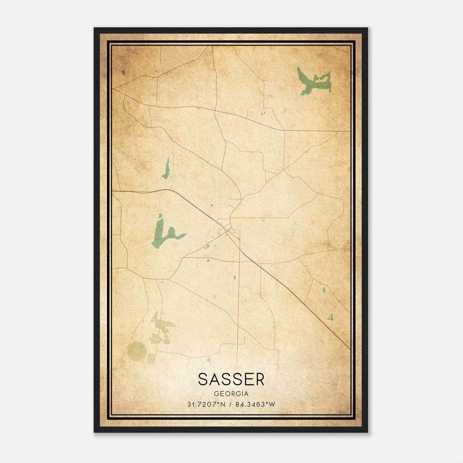 Vintage Sasser Georgia Map Poster, Sasser GA City Road Wall Art Print Vintage Sasser Georgia Map Poster, Sasser GA City Road Wall Art Print