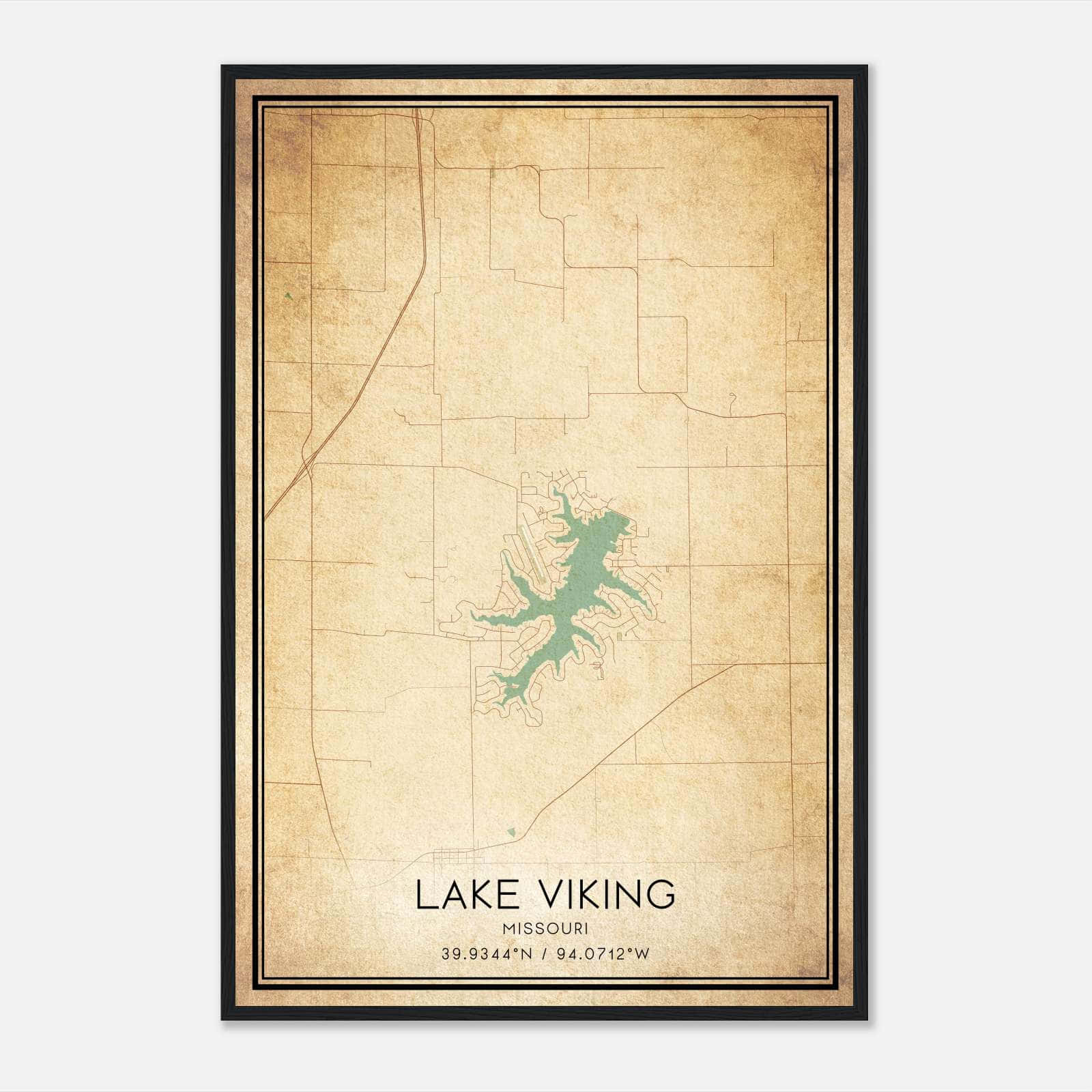 Vintage Lake Viking Missouri Map Poster, Lake Viking MO City Road Wall Art Print Vintage Lake Viking Missouri Map Poster, Lake Viking MO City Road Wall Art Print
