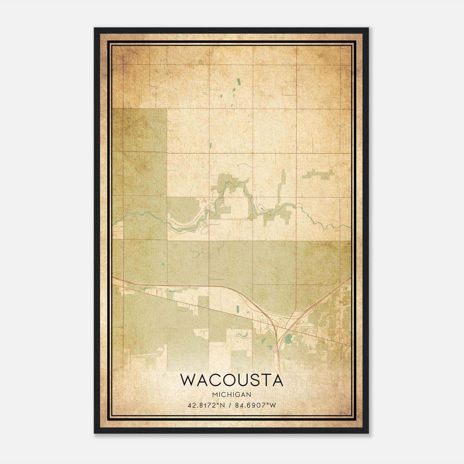 Vintage Wacousta Michigan Map Poster, Wacousta MI City Road Wall Art Print Vintage Wacousta Michigan Map Poster, Wacousta MI City Road Wall Art Print