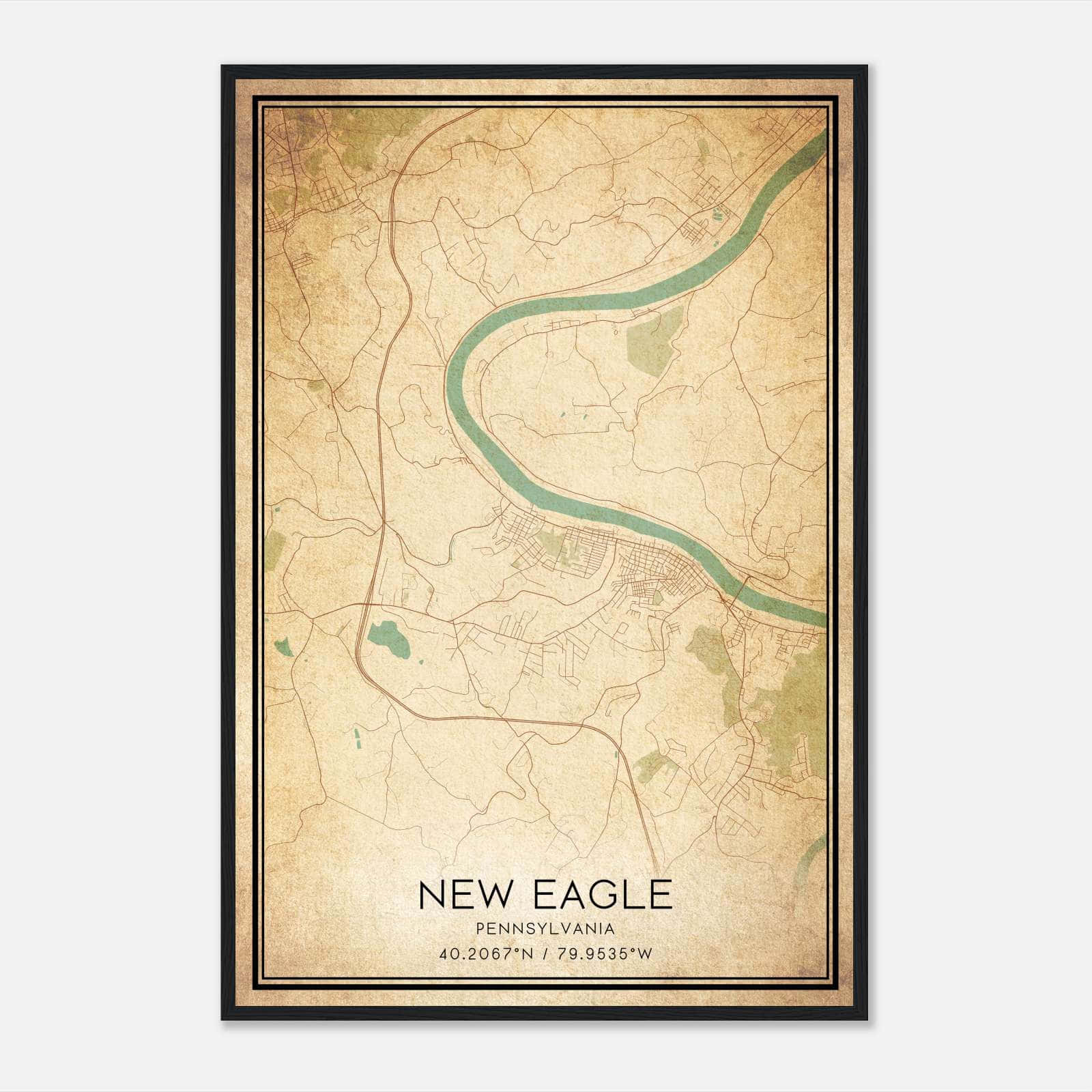 Vintage New Eagle Pennsylvania Map Poster, New Eagle PA City Road Wall Art Print Vintage New Eagle Pennsylvania Map Poster, New Eagle PA City Road Wall Art Print