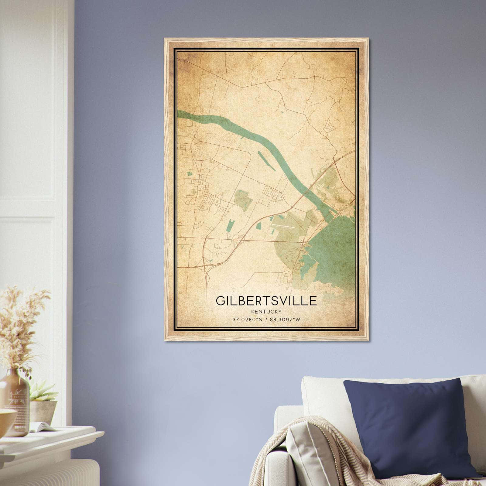 Vintage Gilbertsville Kentucky Map Poster, Gilbertsville KY City Road Wall Art Print