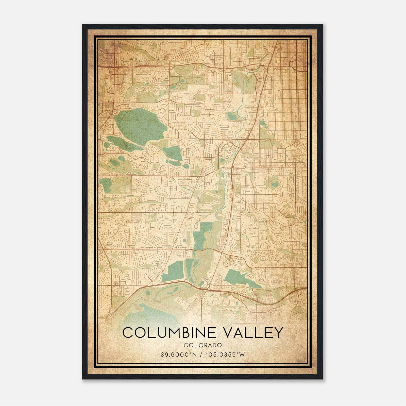 Vintage Columbine Valley Colorado Map Poster, Columbine Valley CO City Road Wall Art Print Vintage Columbine Valley Colorado Map Poster, Columbine Valley CO City Road Wall Art Print
