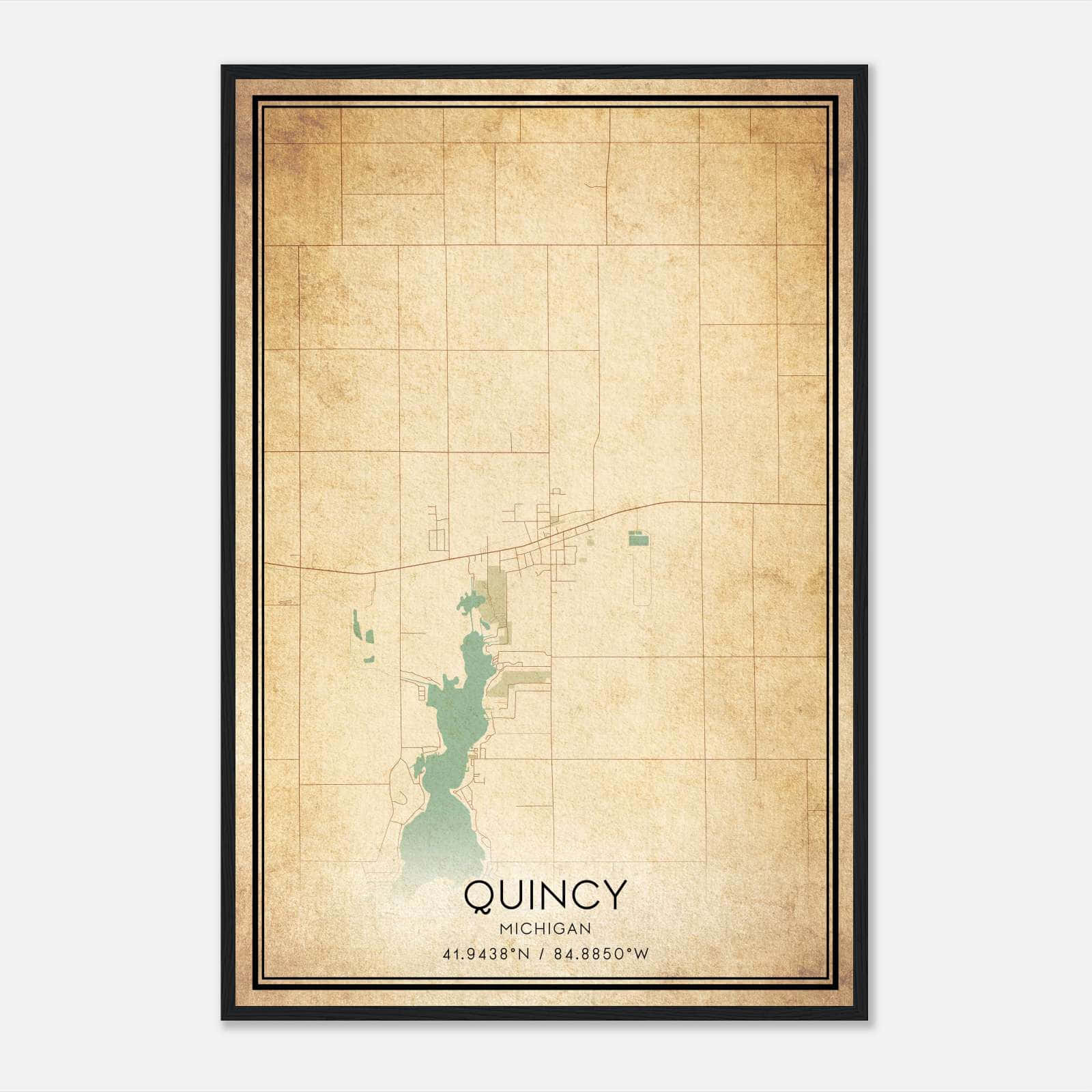 Vintage Quincy Michigan Map Poster, Quincy MI City Road Wall Art Print Vintage Quincy Michigan Map Poster, Quincy MI City Road Wall Art Print