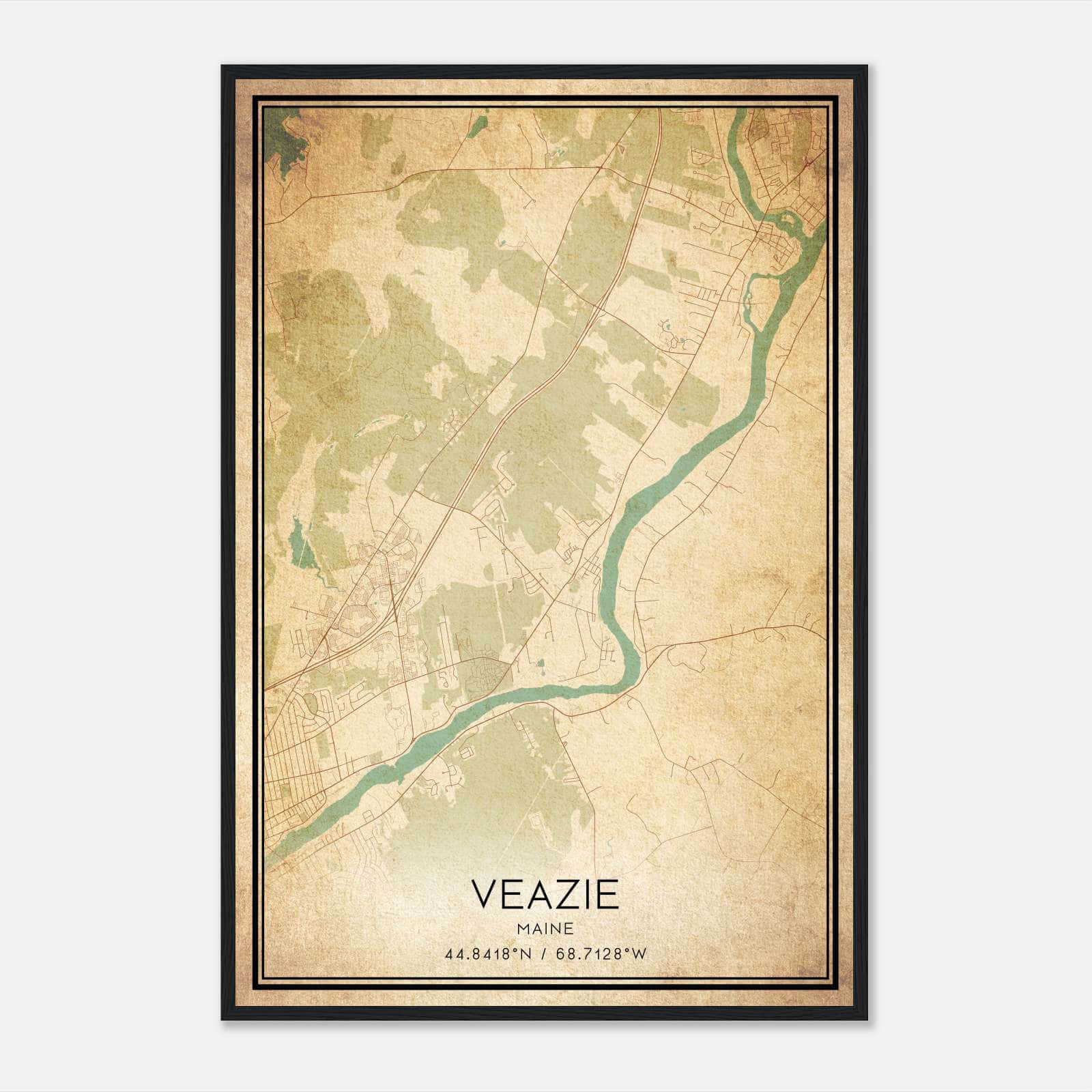 Vintage Veazie Maine Map Poster, Veazie ME City Road Wall Art Print Vintage Veazie Maine Map Poster, Veazie ME City Road Wall Art Print