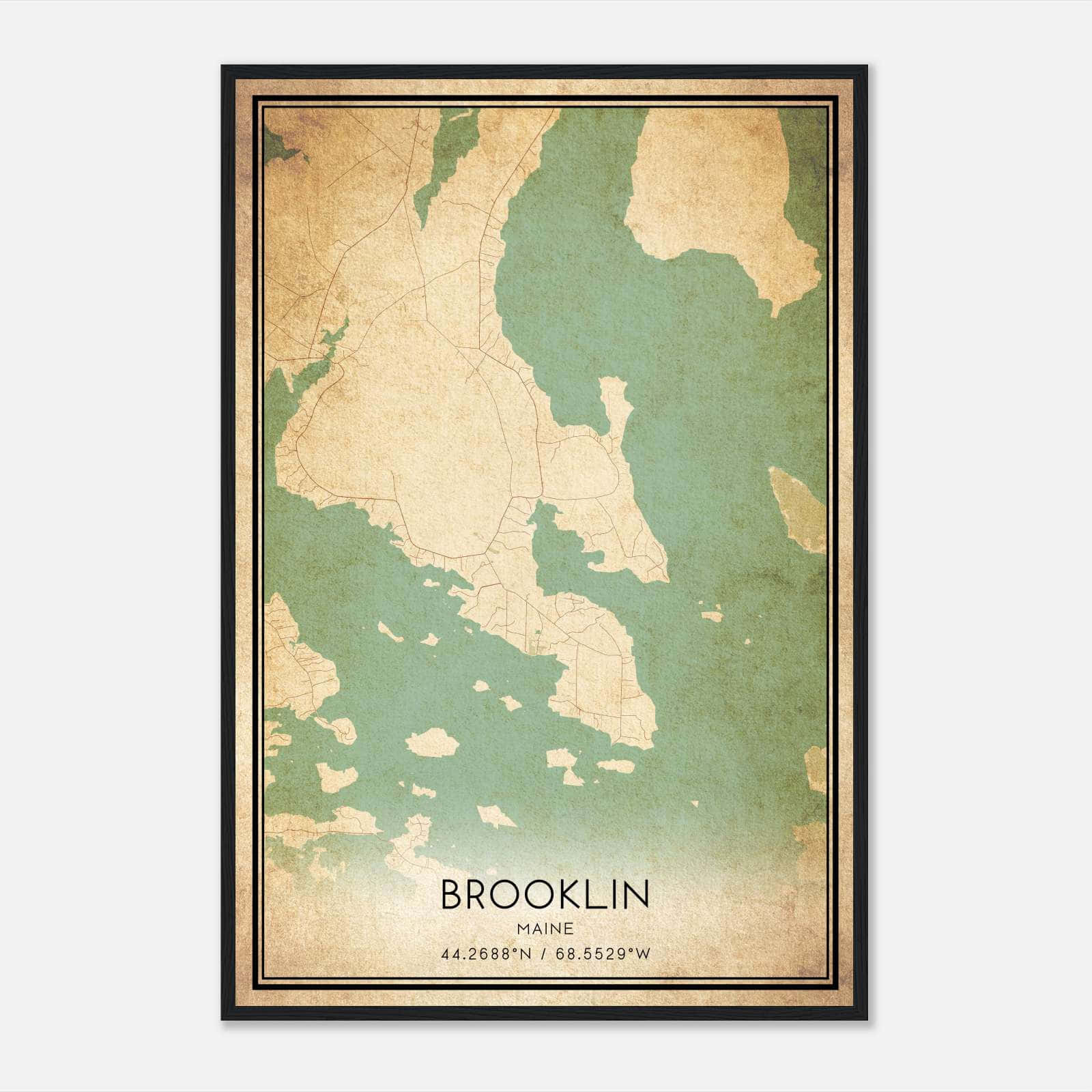 Vintage Brooklin Maine Map Poster, Brooklin ME City Road Wall Art Print Vintage Brooklin Maine Map Poster, Brooklin ME City Road Wall Art Print