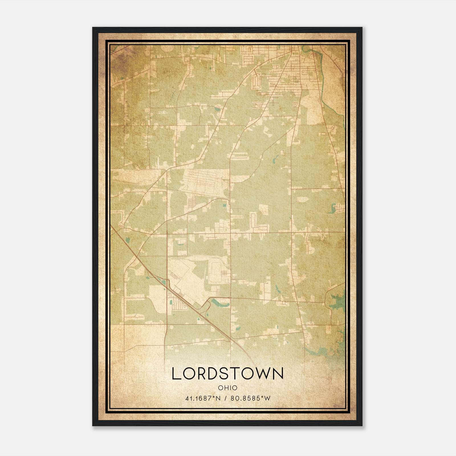 Vintage Lordstown Ohio Map Poster, Lordstown OH City Road Wall Art Print Vintage Lordstown Ohio Map Poster, Lordstown OH City Road Wall Art Print