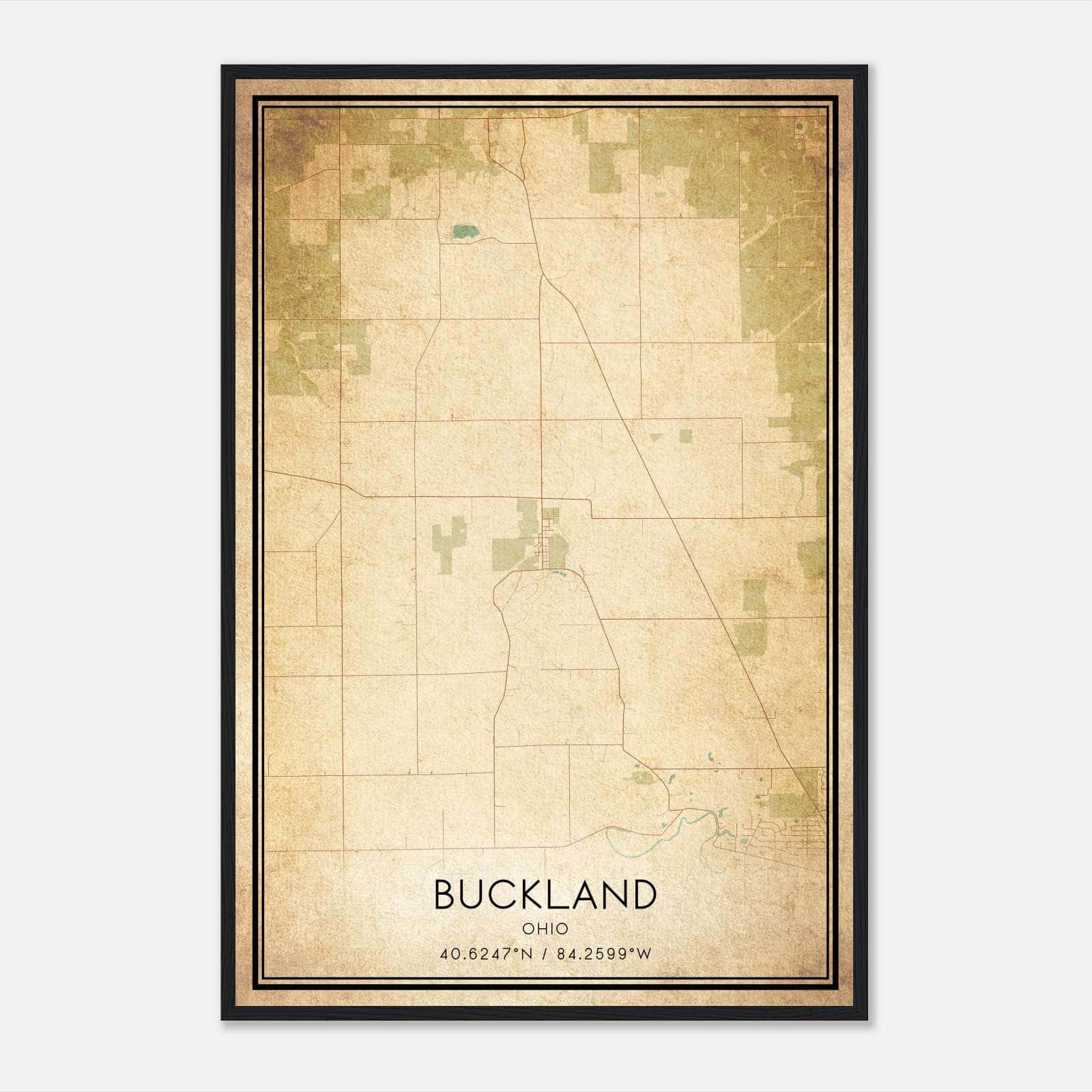 Vintage Buckland Ohio Map Poster, Buckland OH City Road Wall Art Print Vintage Buckland Ohio Map Poster, Buckland OH City Road Wall Art Print