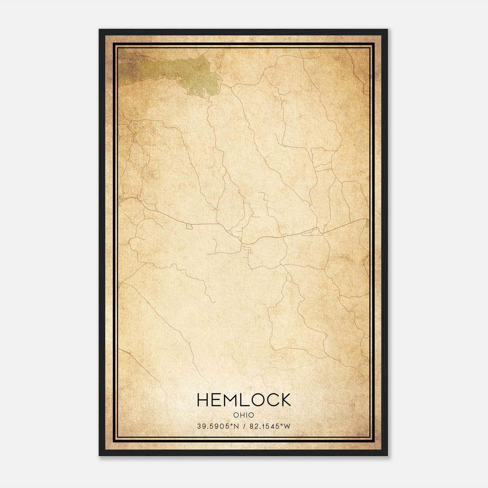 Vintage Hemlock Ohio Map Poster, Hemlock OH City Road Wall Art Print Vintage Hemlock Ohio Map Poster, Hemlock OH City Road Wall Art Print