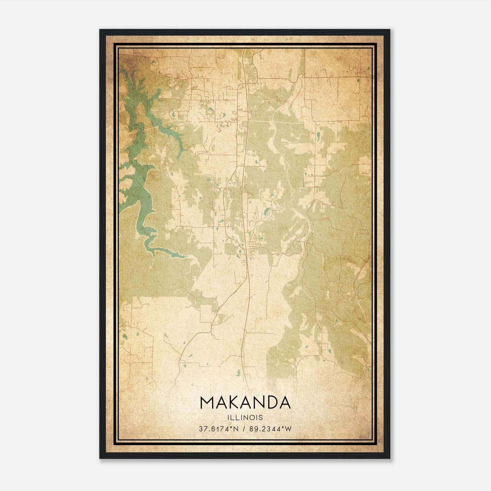Vintage Makanda Illinois Map Poster, Makanda IL City Road Wall Art Print Vintage Makanda Illinois Map Poster, Makanda IL City Road Wall Art Print