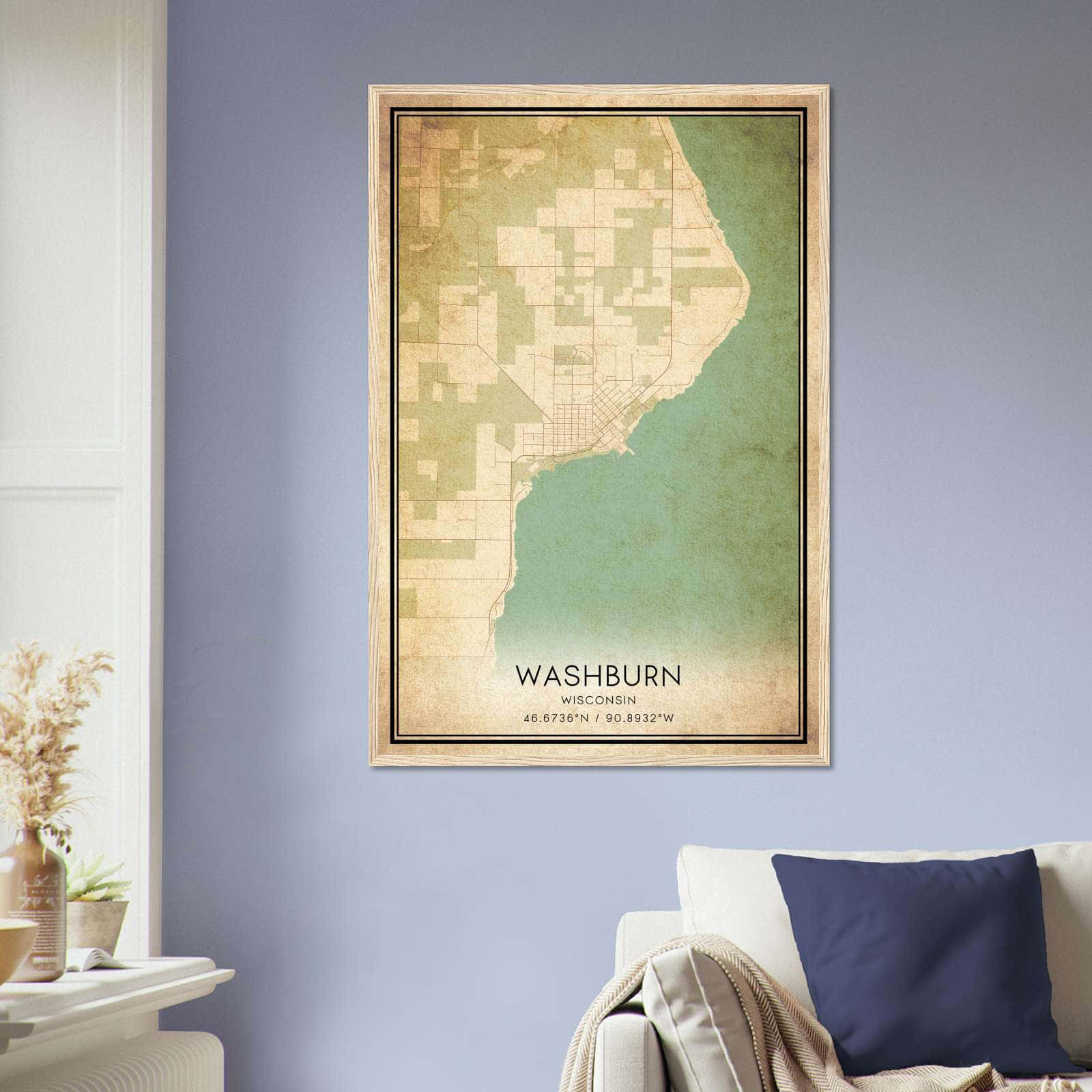 Vintage Washburn Wisconsin Map Poster, Washburn WI City Road Wall Art Print