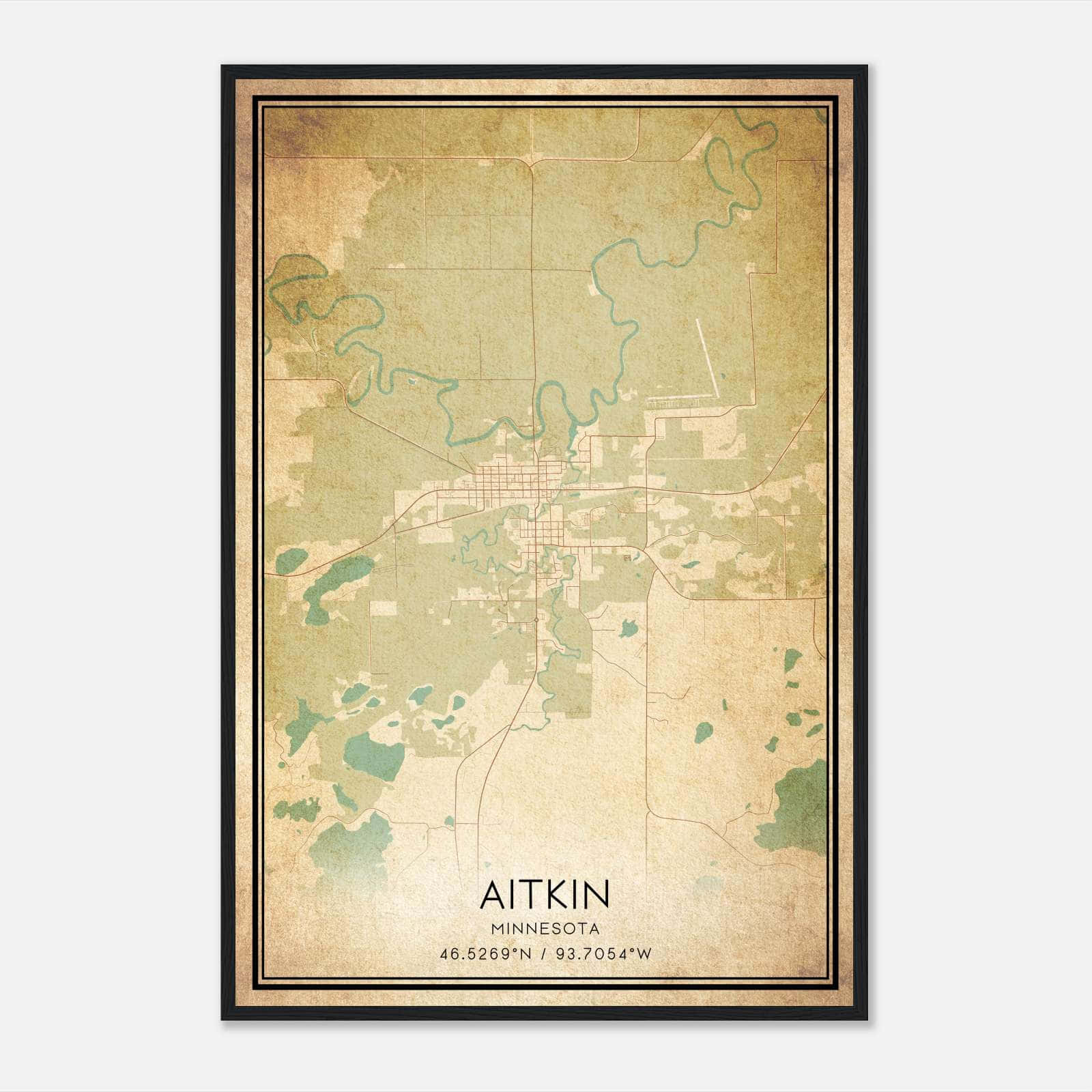 Vintage Aitkin Minnesota Map Poster, Aitkin MN City Road Wall Art Print Vintage Aitkin Minnesota Map Poster, Aitkin MN City Road Wall Art Print