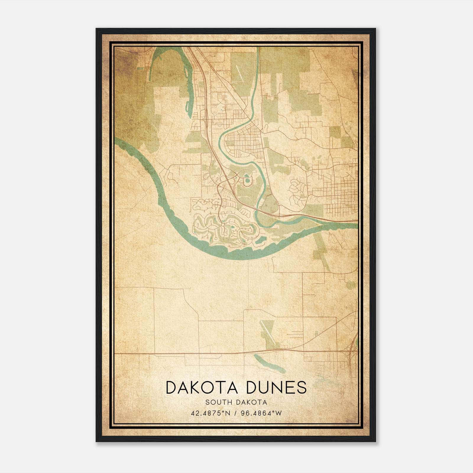 Vintage Dakota Dunes South Dakota Map Poster, Dakota Dunes SD City Road ...